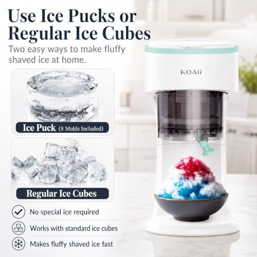 Snow Cone Machine, Electric Shaved Ice Maker with 5 Reusable Ice White / Mint