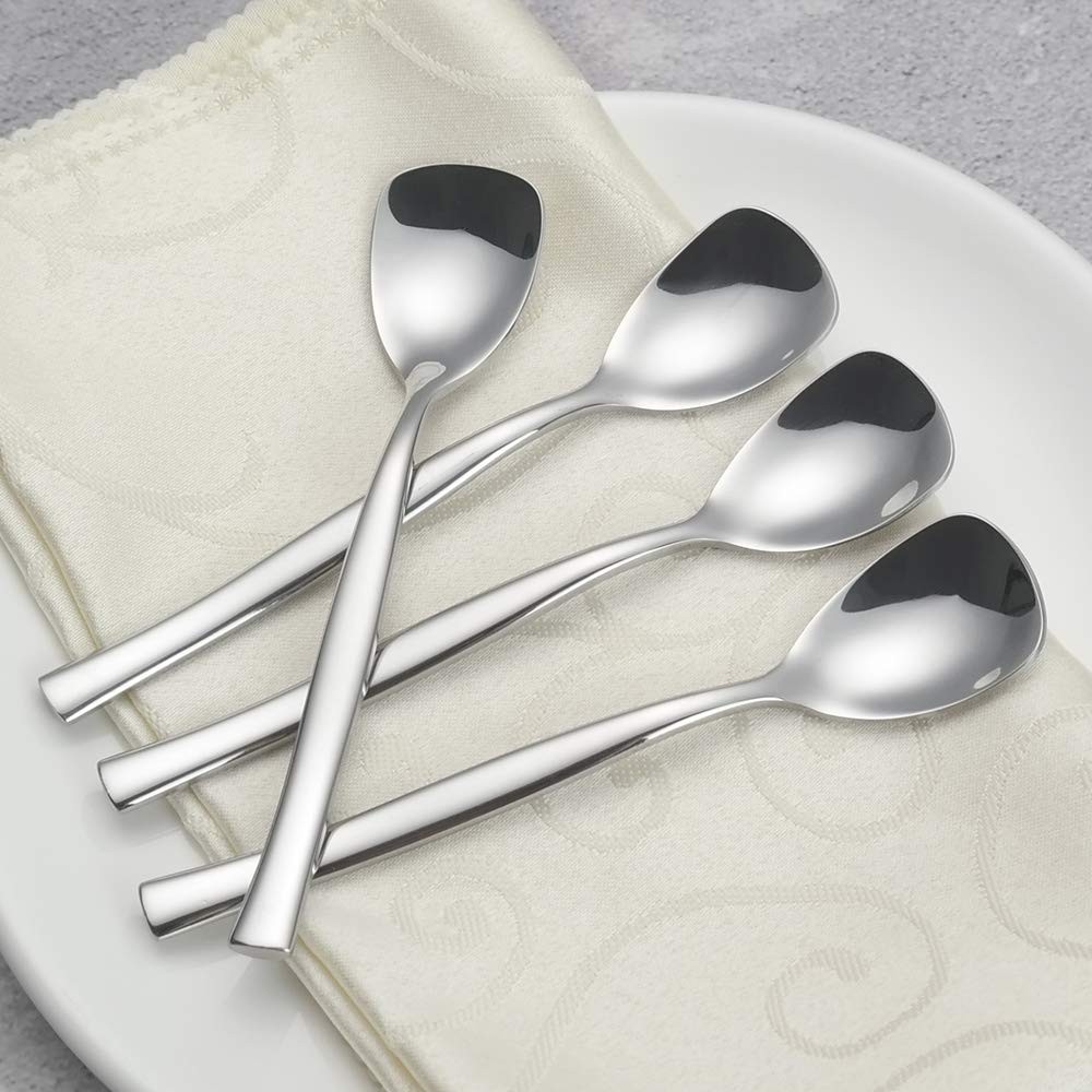 Qqbine Stainless Steel Ice Cream Spoons, Dessert Spoons Set, 6 Pieces Silver