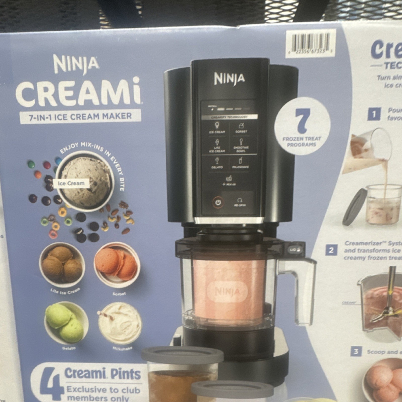Ninja CREAMi 7-in-1 Ice Cream Maker Black Automatic Mixing Paddle Lid Bowl