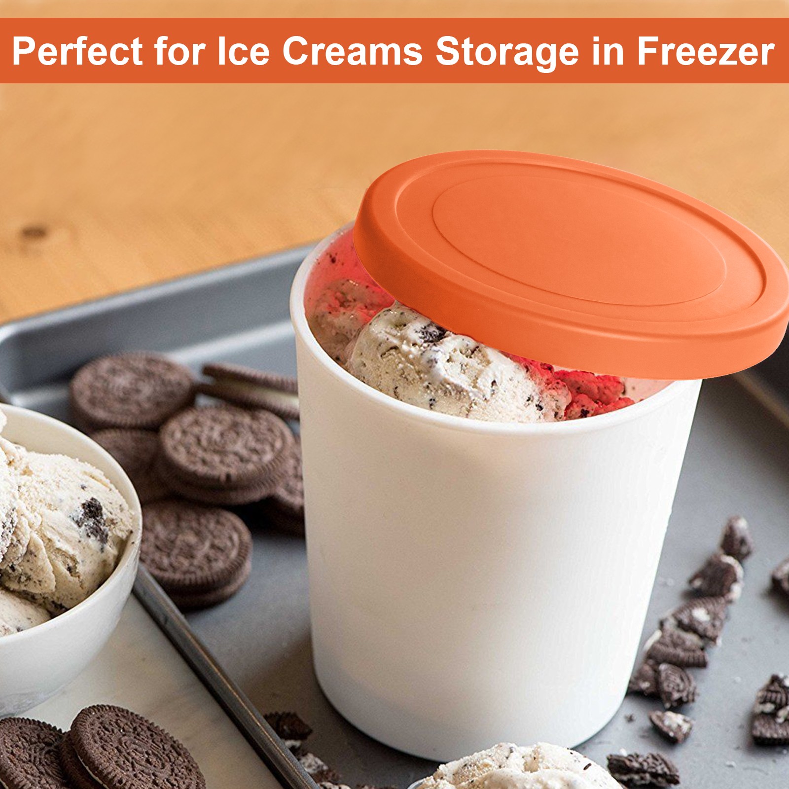 2PCS Ice Cream Containers Yogurt Sorbet Freezer Storage Tubs Reusable Container