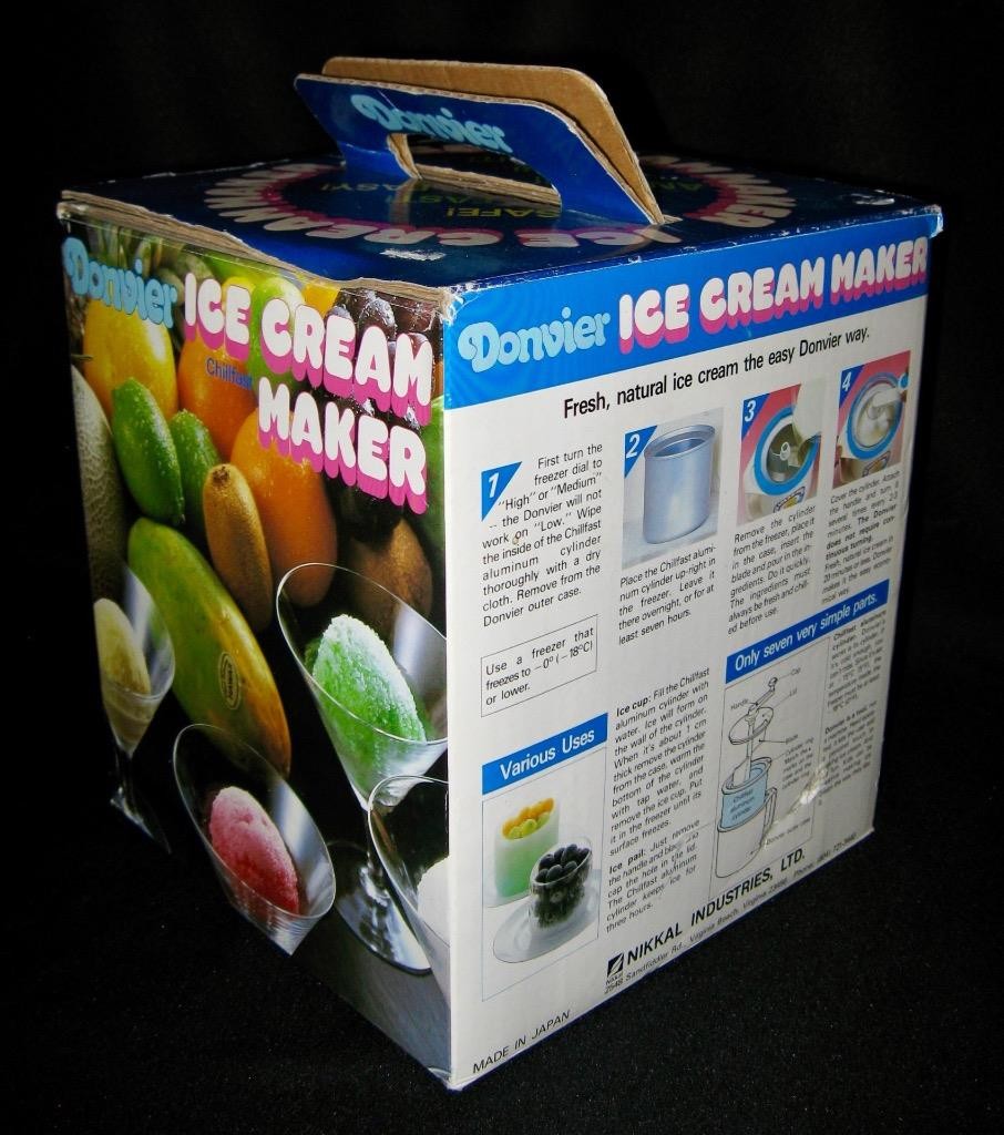 Donvier Ice Cream Maker Chillfast Blue Rim 1 Pint in Box ~ Great Condition!