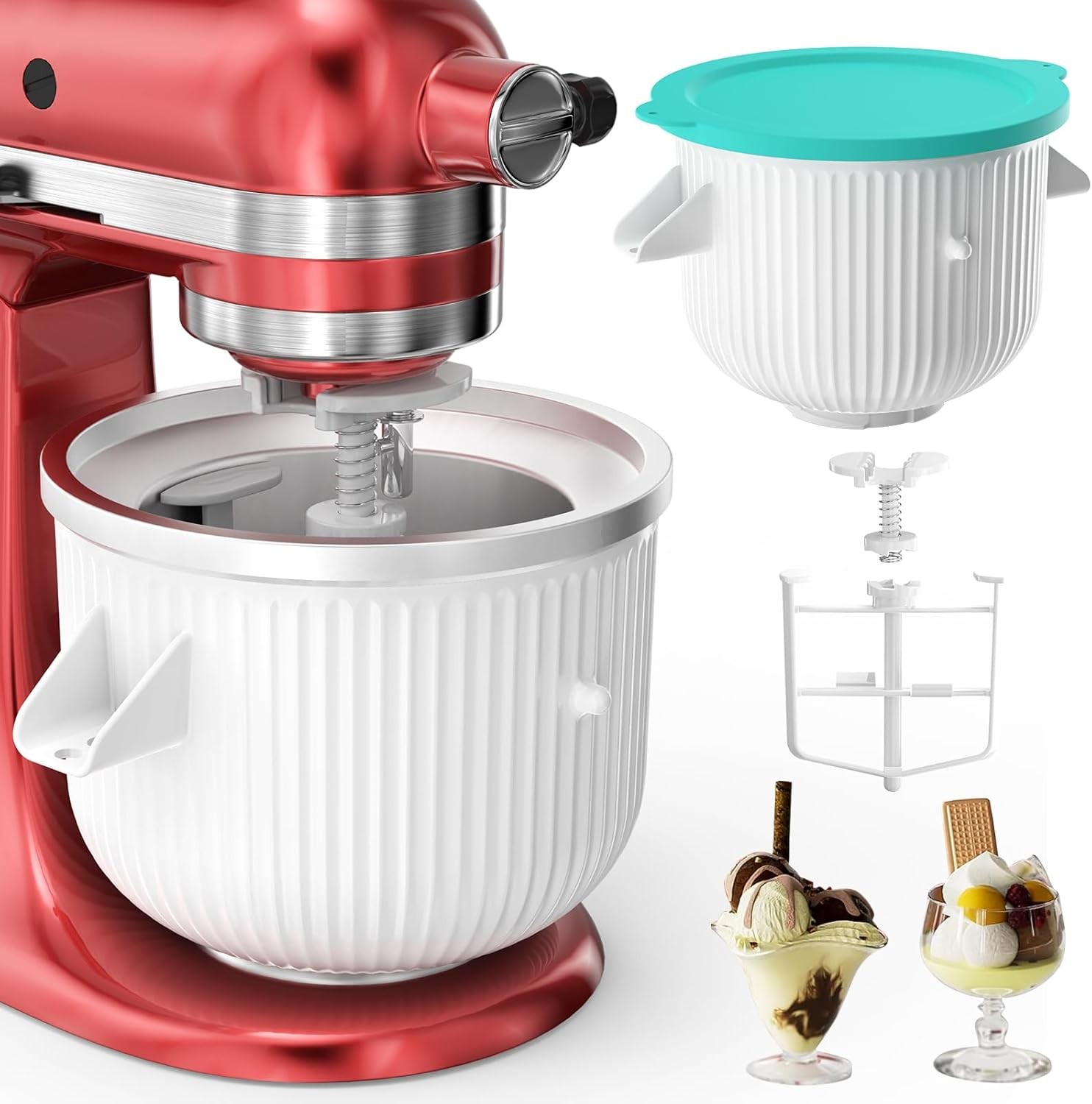 Ice Cream Attachment KitchenAid Mixer Ice Cream Bowl Compatible W/ 4.5Qt & 6QT