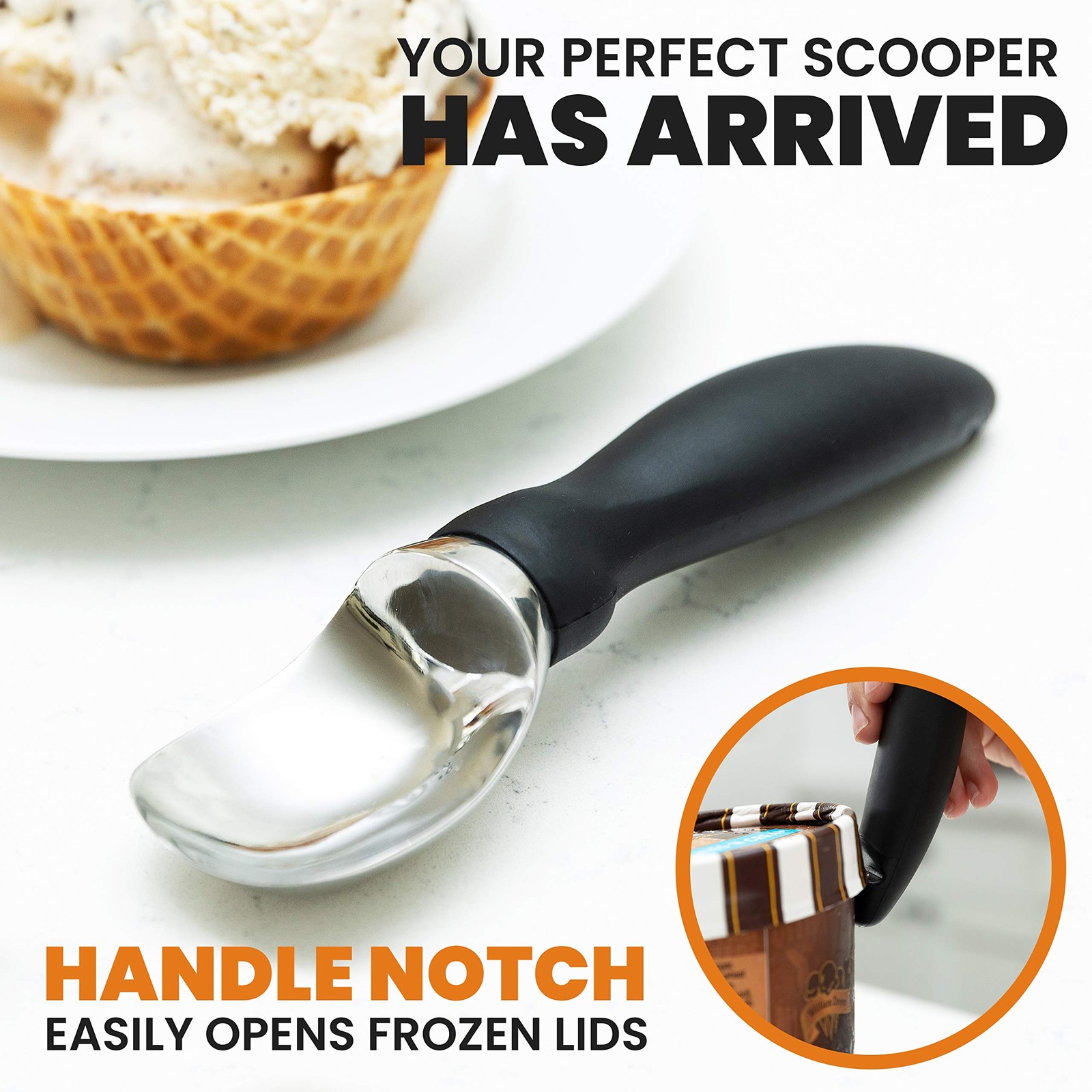 Spring Chef 18/8 Stainless Steel Ice Cream Scoop 8.4″ x 2.1″ x 1.7″, Black