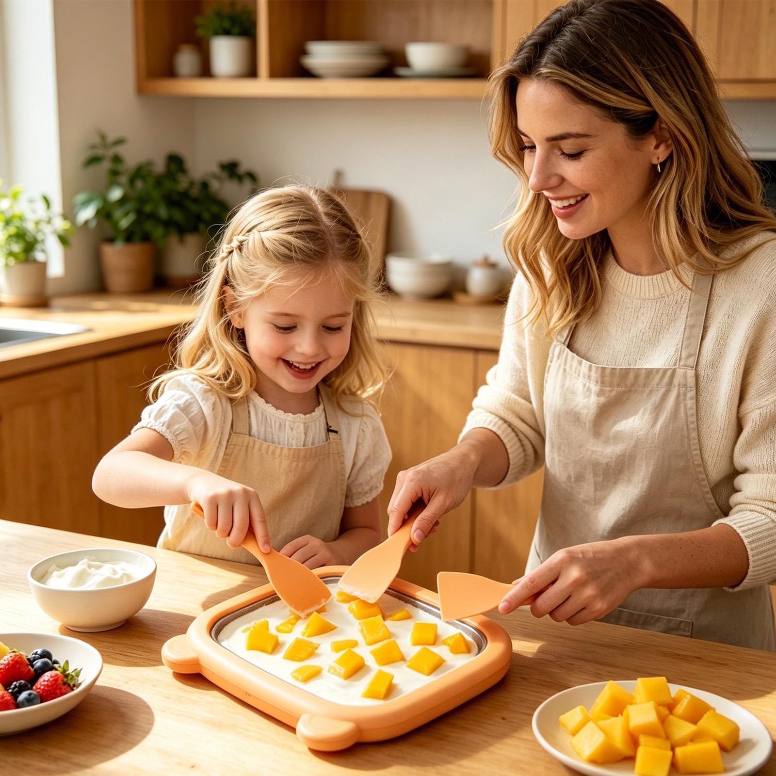 Rolled Ice Cream Maker Kit with Tray, Lid & Scrapers for Family