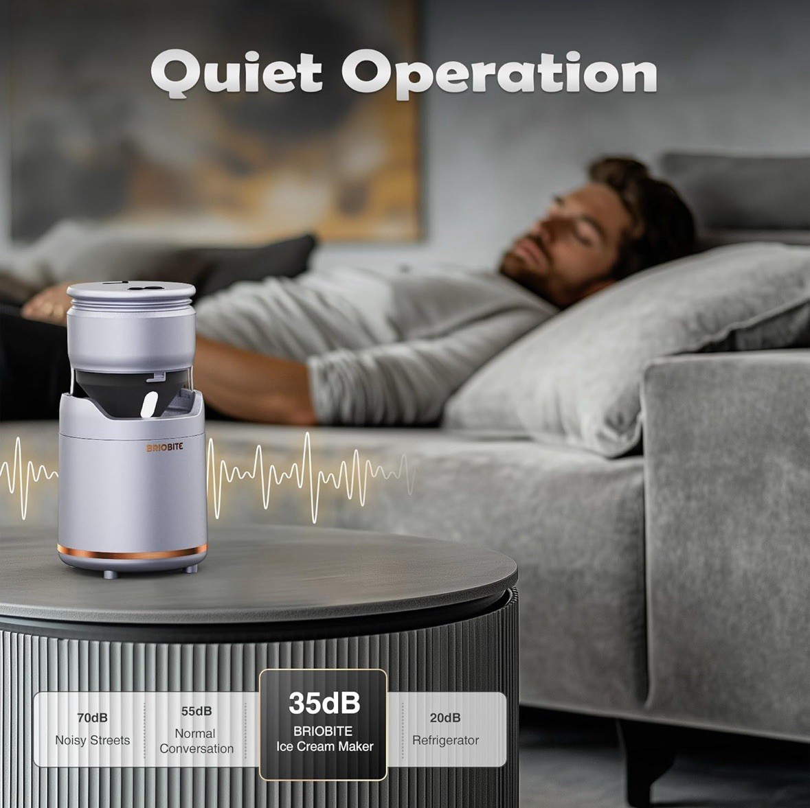 Electric Ice Cream Maker Machine Rechargeable Low Noise Easy To Clean Silver