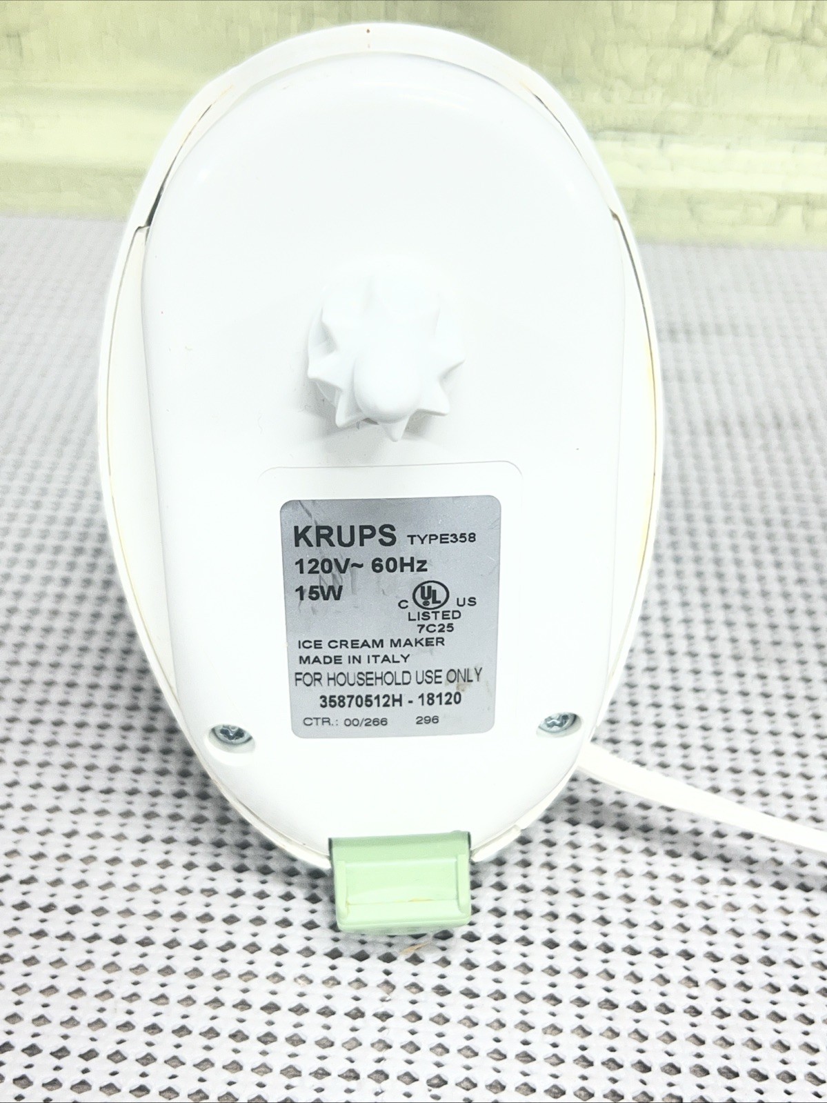 KRUPS La Glaciere Ice Cream Maker 358 MOTOR ONLY REPLACEMENT Italy White Green