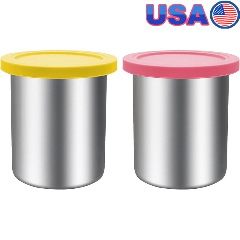 Stainless Steel Pint Containers Ninja Creamy Ice Cream Maker Leakproof Lid New