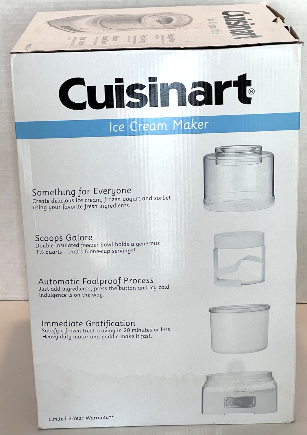 Cuisinart Ice Cream Maker, Model ICE-21P1, Sorbet & Frozen Yogurt, White !!NEW!!