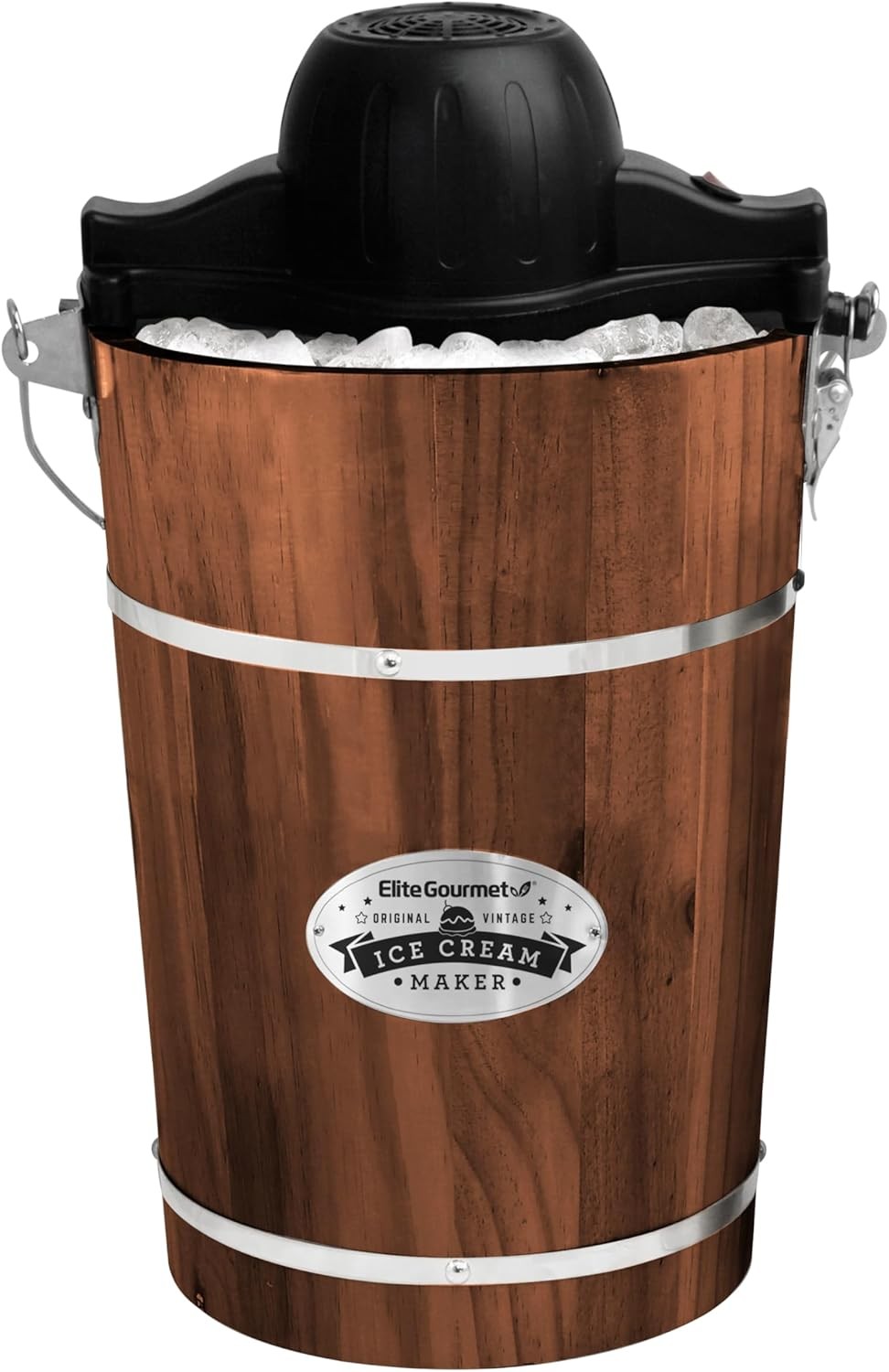 EIM949 Old Fashioned 6 Quart Vintage Walnut Wood Bucket Electric Ice Cream Maker