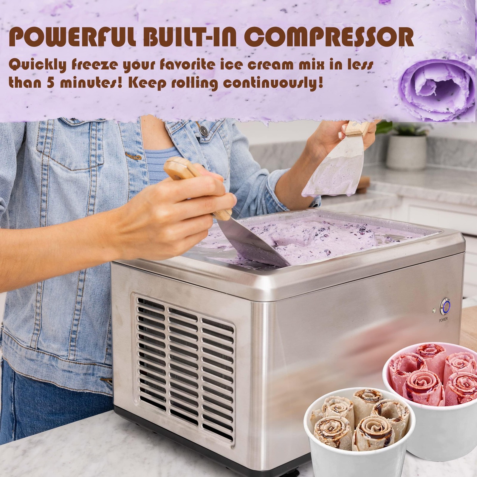 Whynter ICR-300SS Automatic Instant Maker Frozen Pan Roller in Stainless Steel w