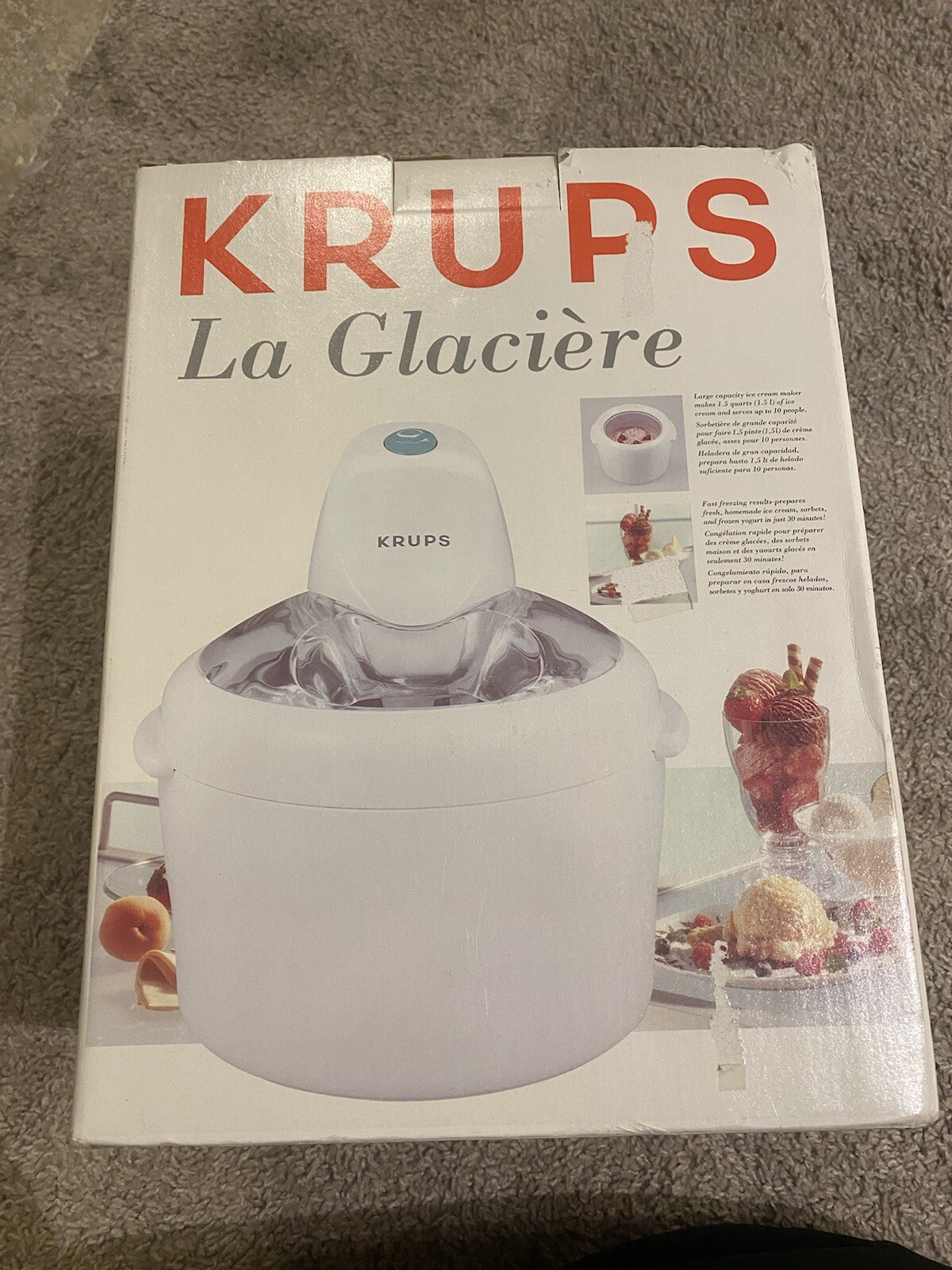 Krups La Glaciere Ice Cream Sorbet Maker Model 358 White Brand New