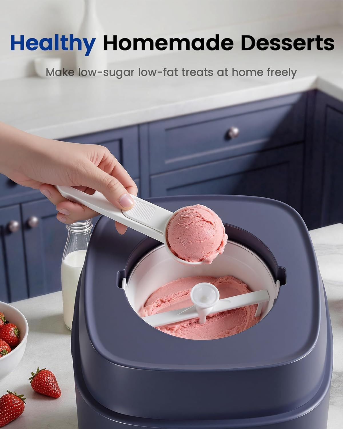 4-in-1 Ice Cream Maker & Yogurt Machine, No Pre-Freezing, Compact Design