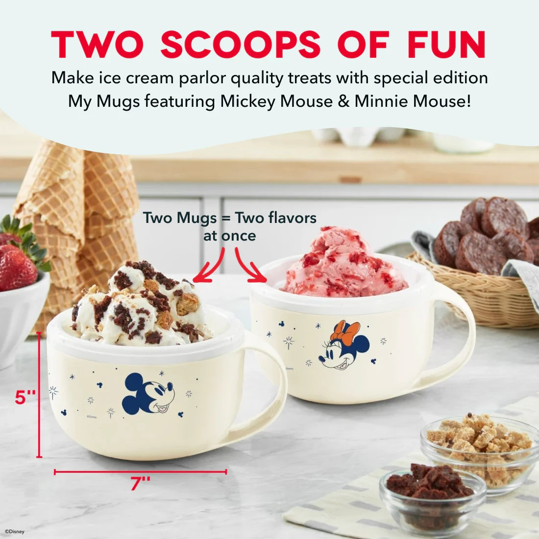 Dash Disney Mickey and Minnie Ice Cream Maker Mugs, New In Box. Date night Idea