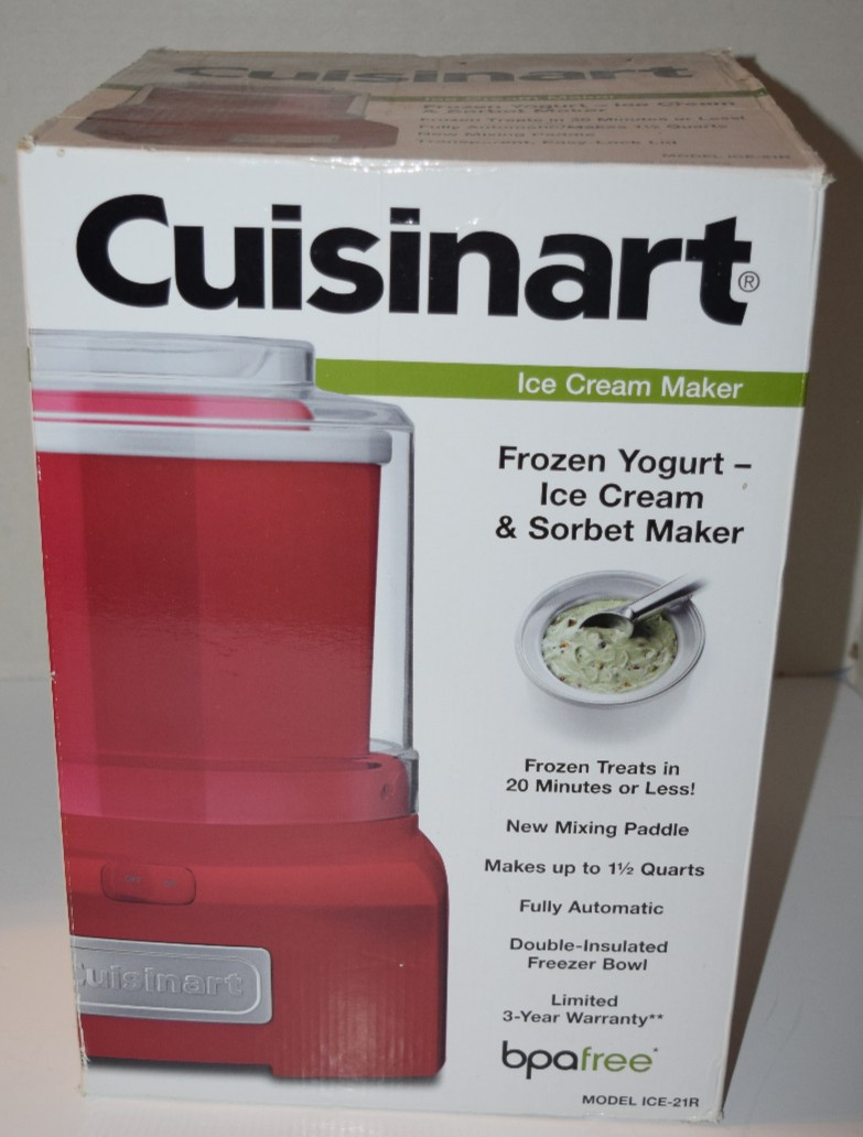 Cuisinart ICE-21R, Ice Cream, Frozen Yogurt, Red, 1 1/2 Quarts, Tested READ