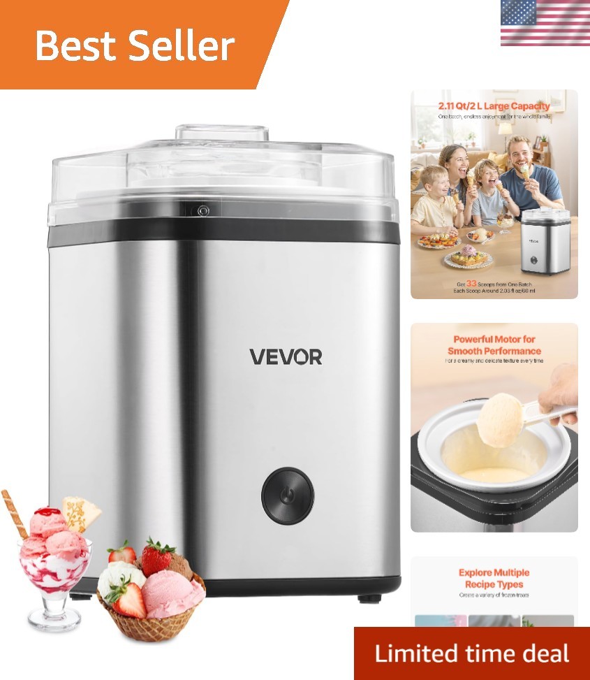 Effortless 2.11 Qt Ice Cream Maker – Stainless Steel, Quick Cleaning Design
