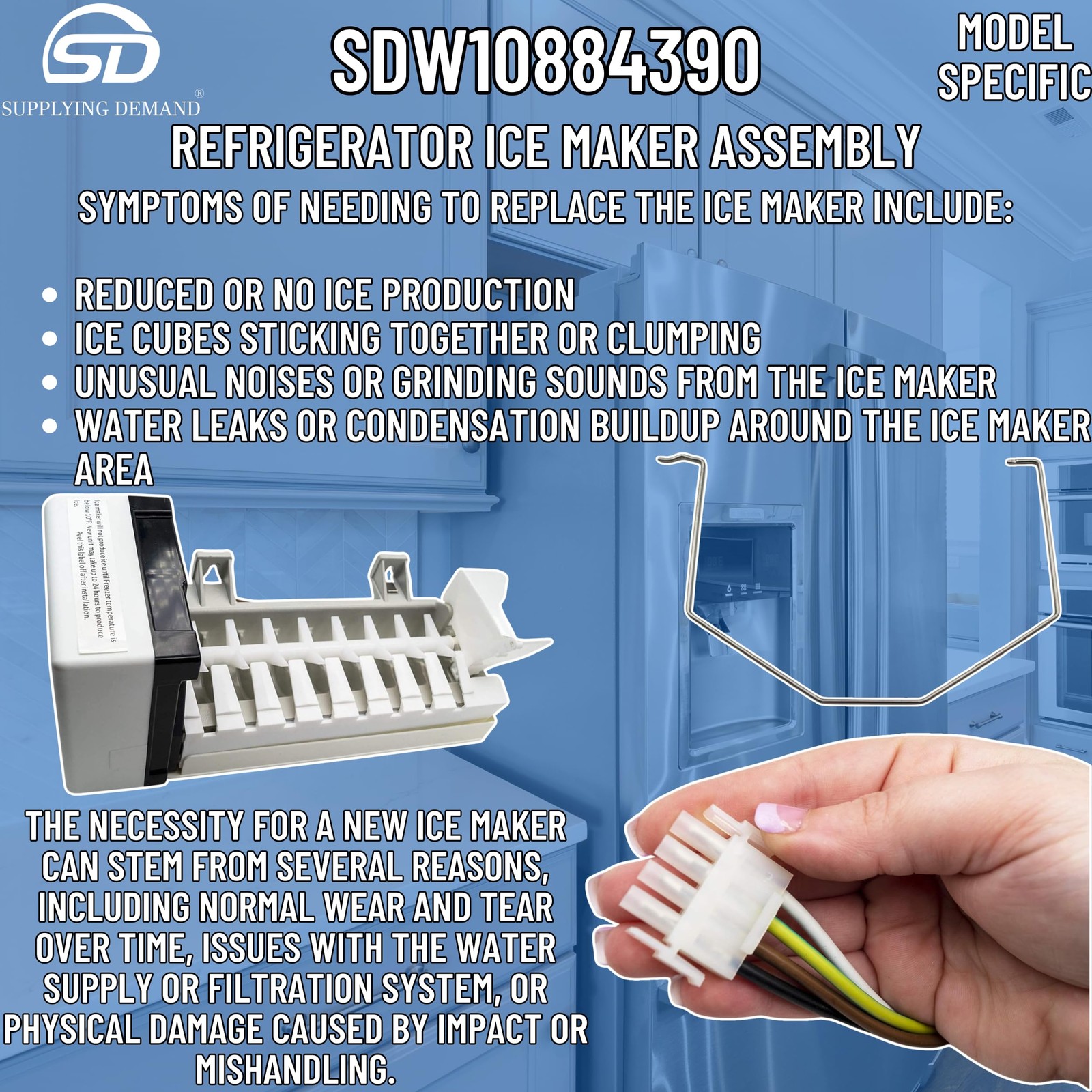 Supplying Demand W10884390 Ice Maker Assembly Replaces W10793298 W10377152