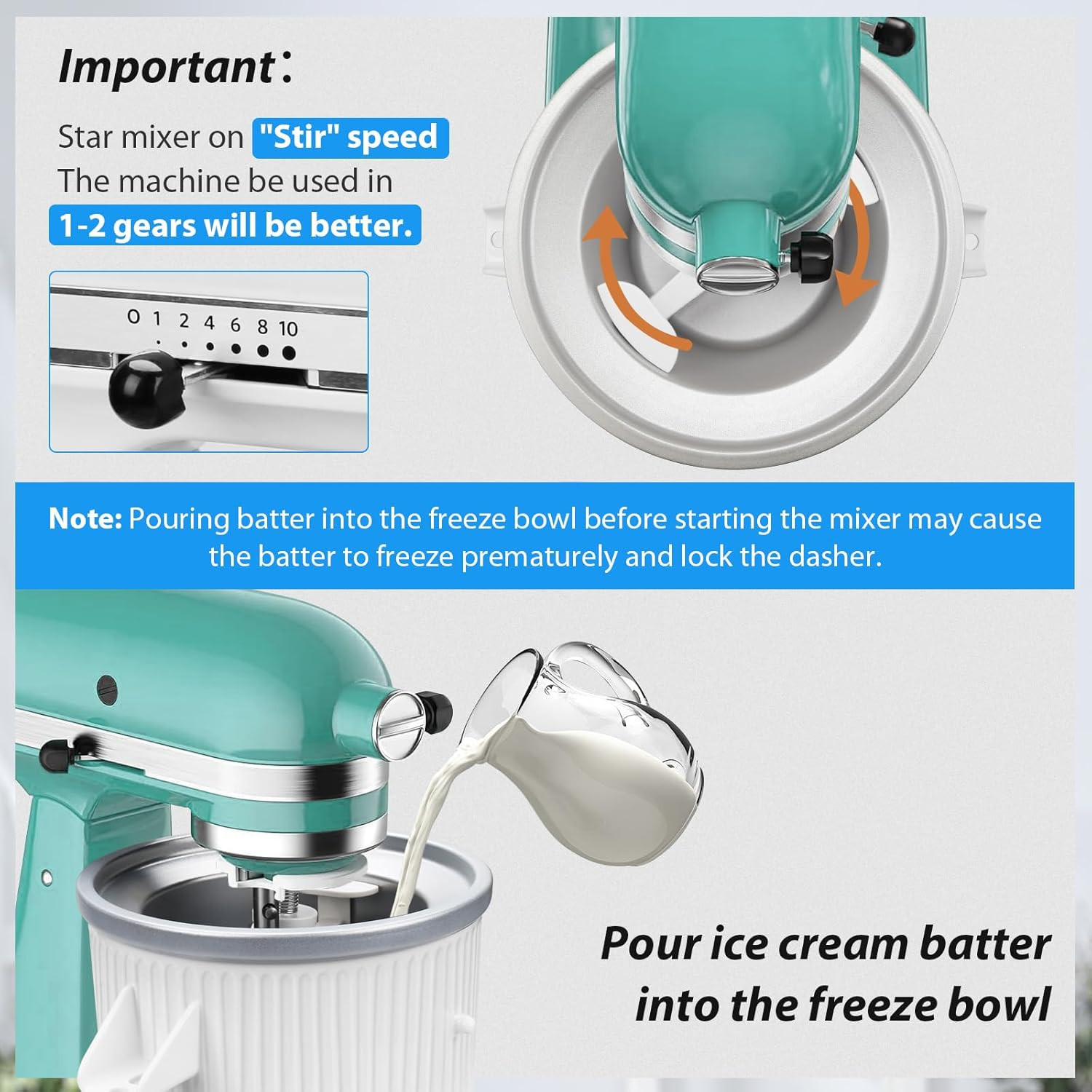 GuanQiao Ice Cream Maker Attachment: For KitchenAid Stand Mixer, Fits 4.5/5QT/6Q