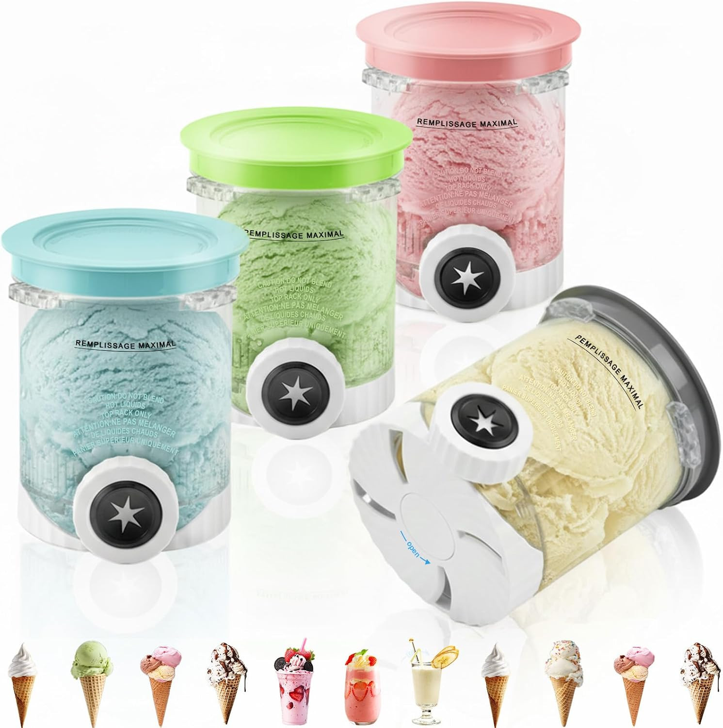 4 Pack Creami Swirl Pints and Lids for Ninja, Compatible with NC700 Series | NC7