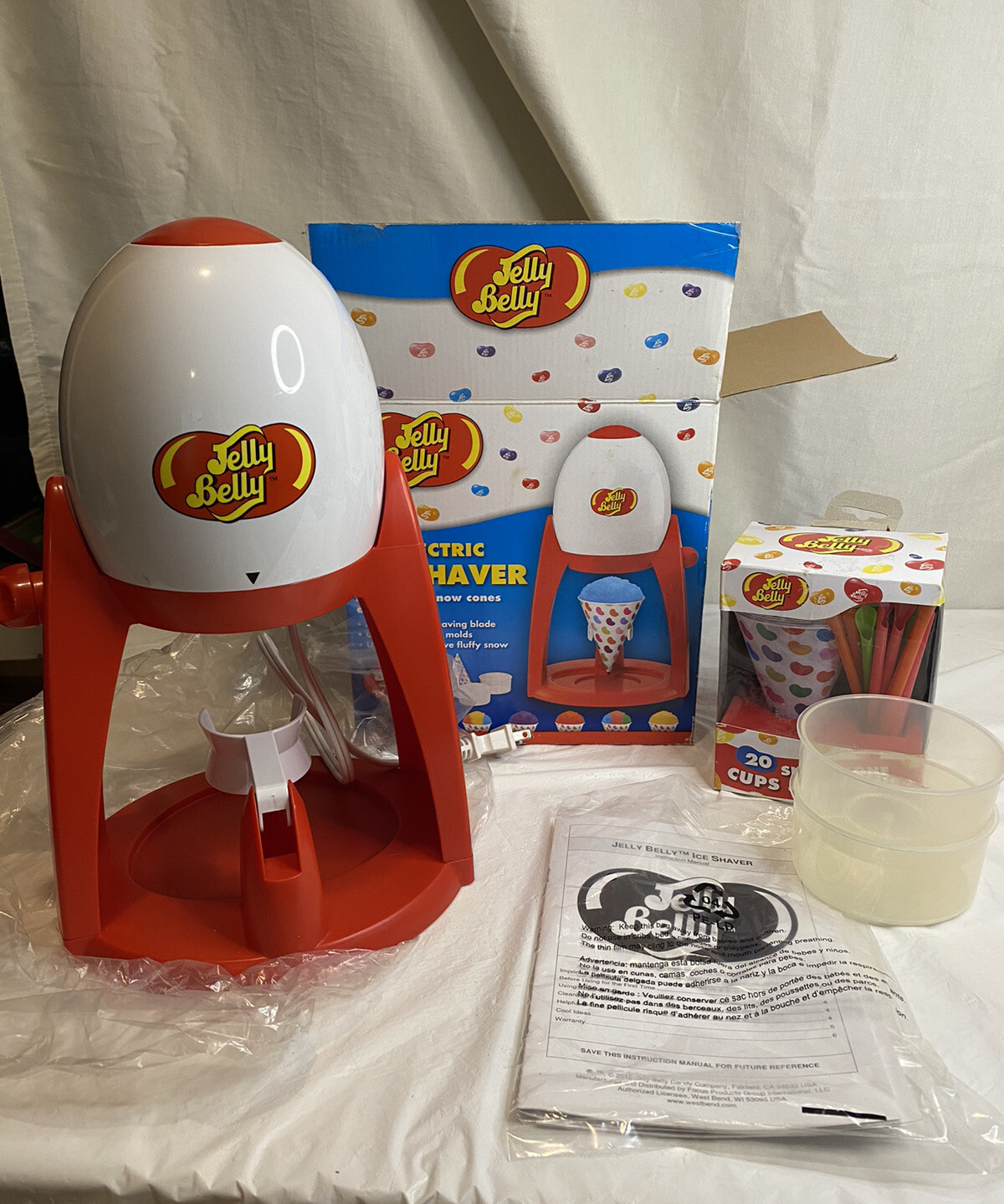 Jelly Belly Electric Snow Cone Ice Shaver Machine with Cups & Straws Summer Fun