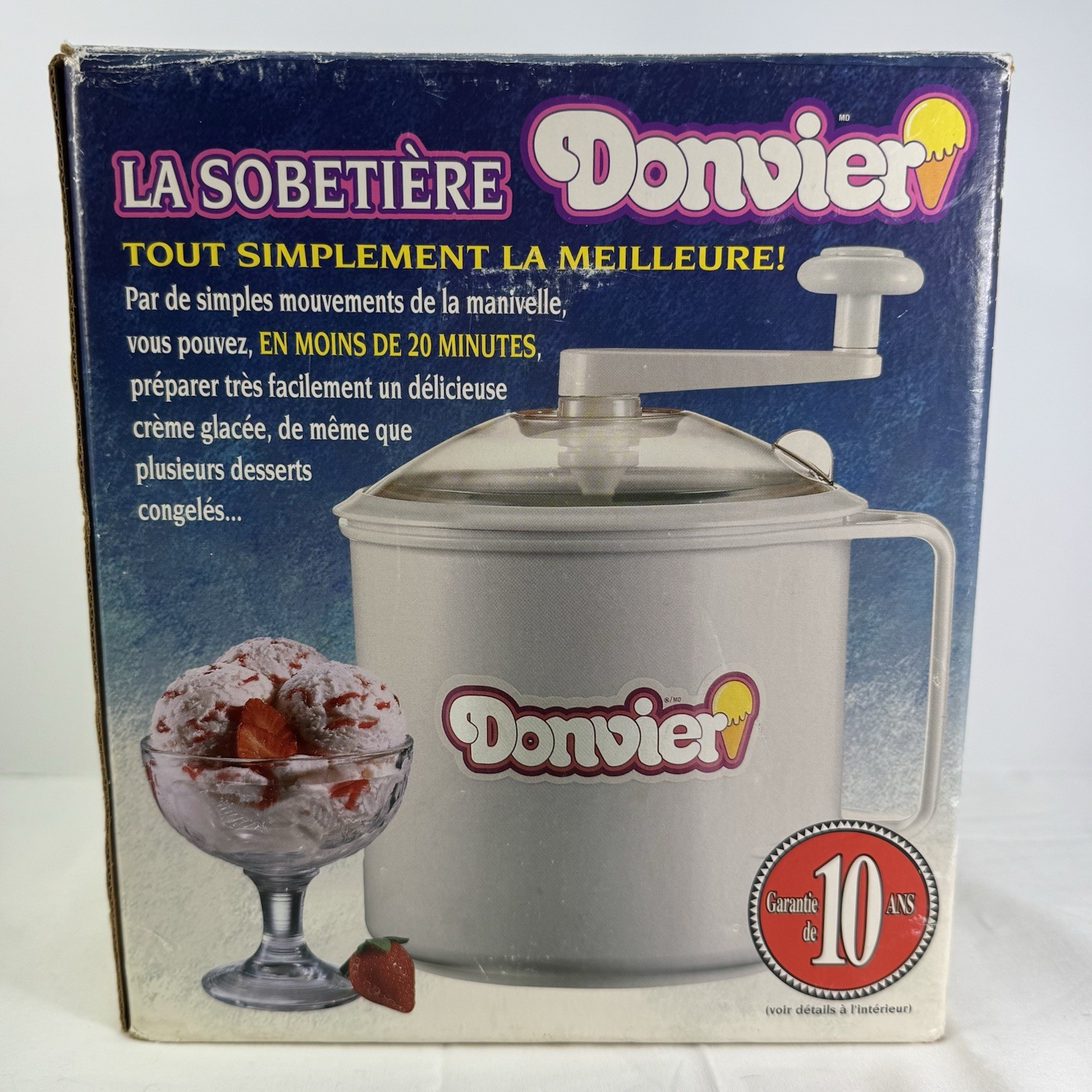 Vintage DONVIER 1.4 Qt Ice Cream Maker Chillfast Manual Crank W/Box Canada