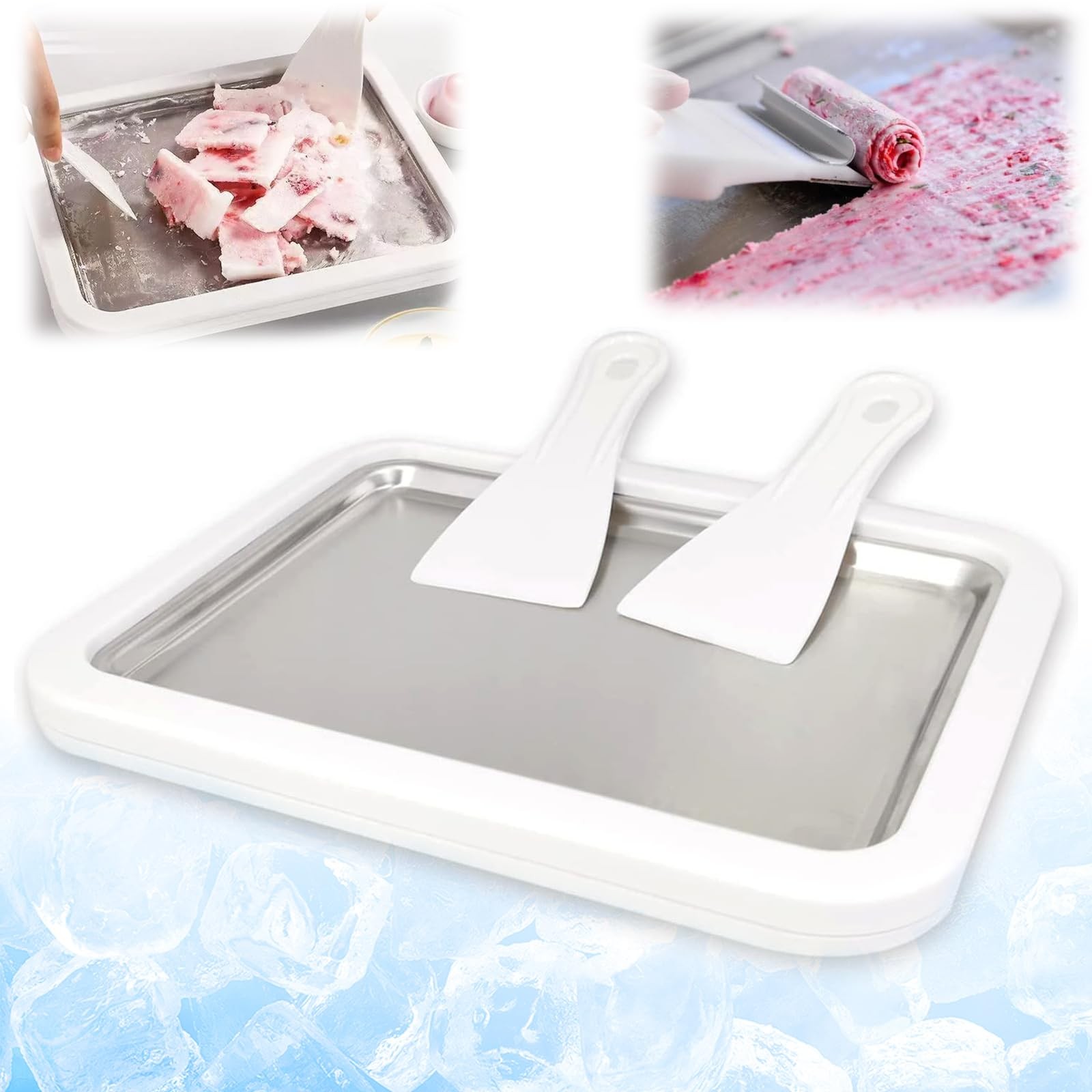 Rolled Ice Cream Maker Tray with 2 Scrapers Spatulas for Family Activity