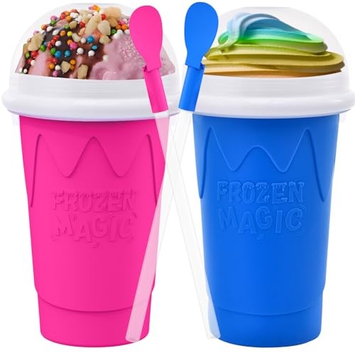2PCS Slushie Maker Cup-500ml DIY Magic Quick Frozen Smoothies Cups Pink+Blue
