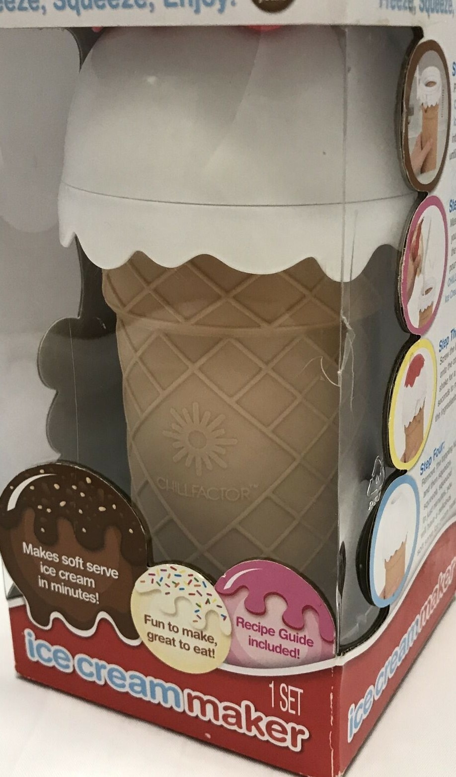 Chill Factor Ice Cream Maker With Cone, Lid & Spoon,1 Set, 5 + Years * See Pics.