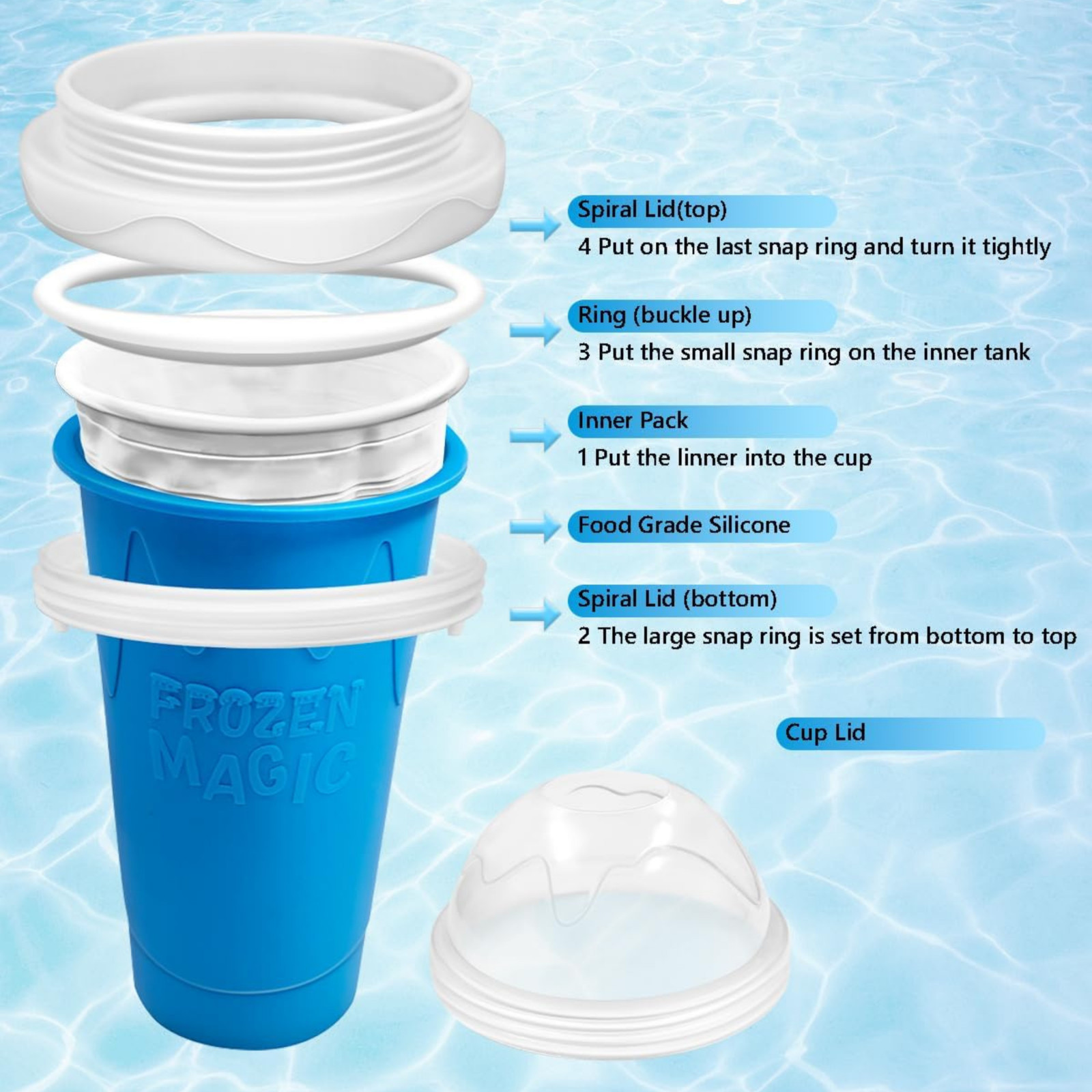 Magic Slushie Maker Cup Silicone Squeeze Frozen Smoothie Slushy Cup 450ml Mixed
