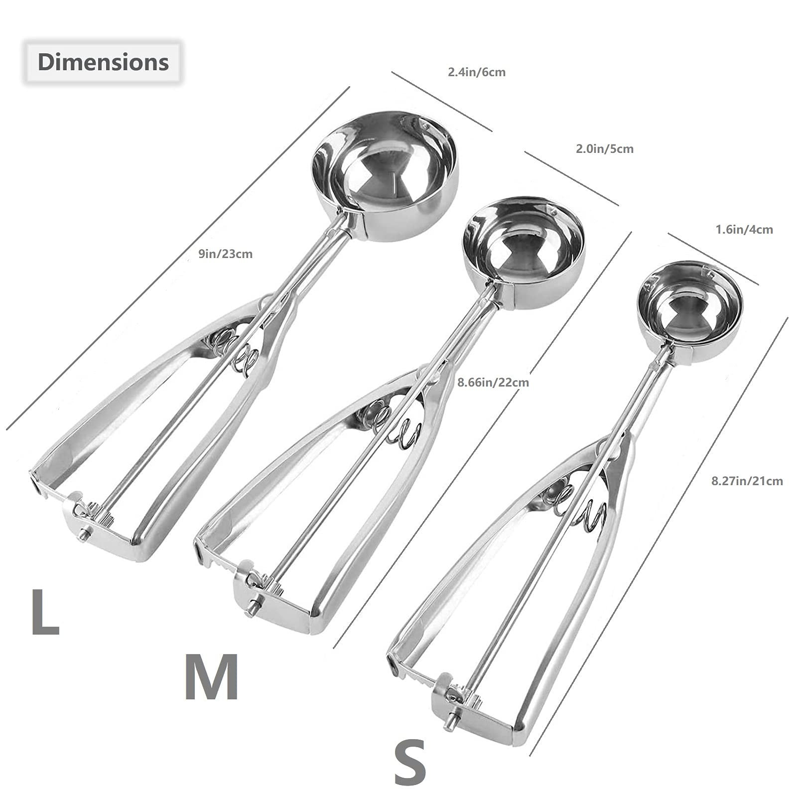 Ice Cream Scoop, 3Pcs Cookie Scoop Set, Stainless Steel 23, Silver
