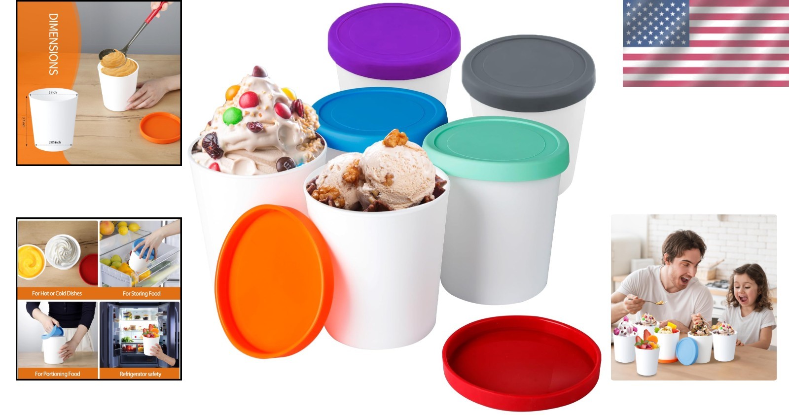 Stackable Silicone Ice Cream Containers – 6 Pack, 8Oz for Homemade Treats