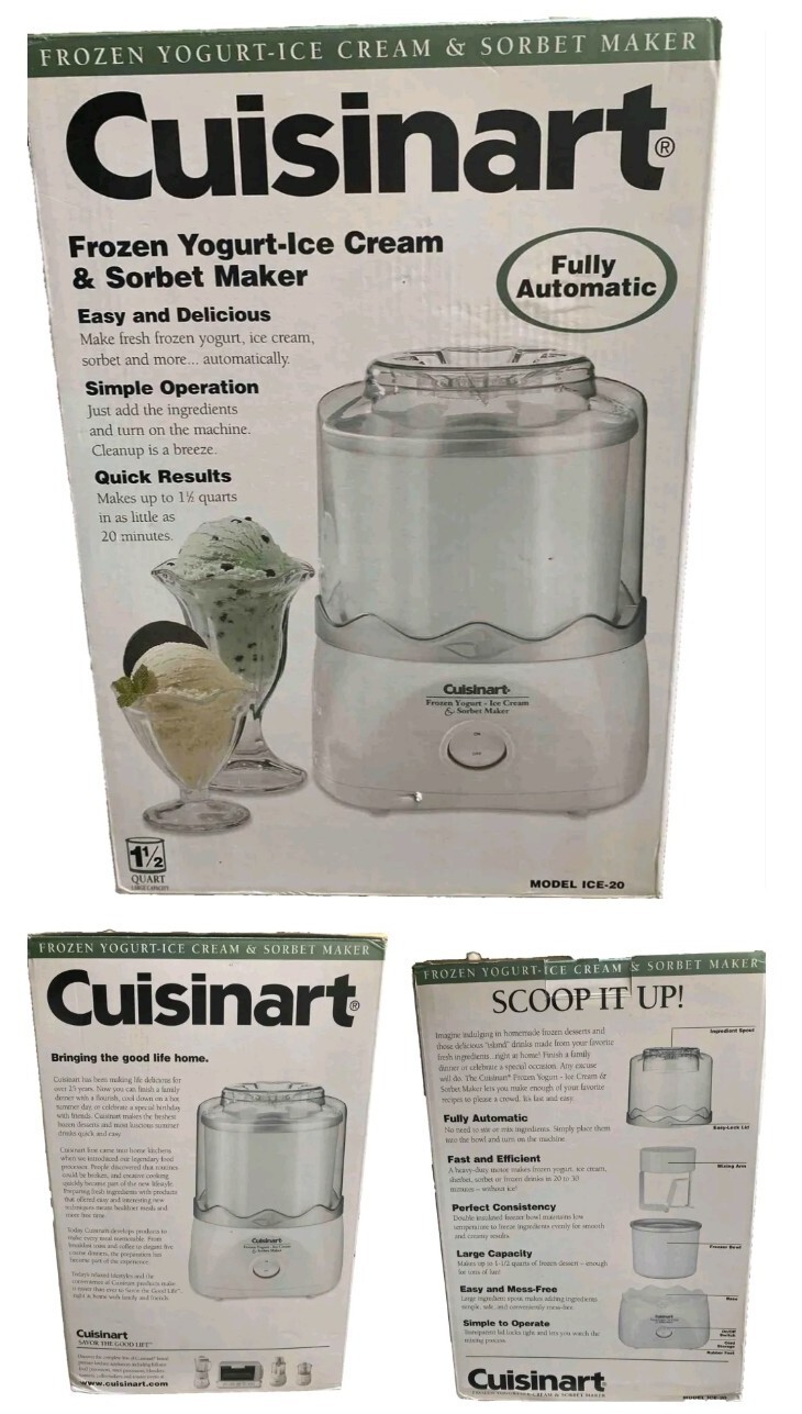 Cuisinart ICE-20 Frozen Yogurt, Ice Cream & Sorbet Maker 1.5 Qt Fully Automatic