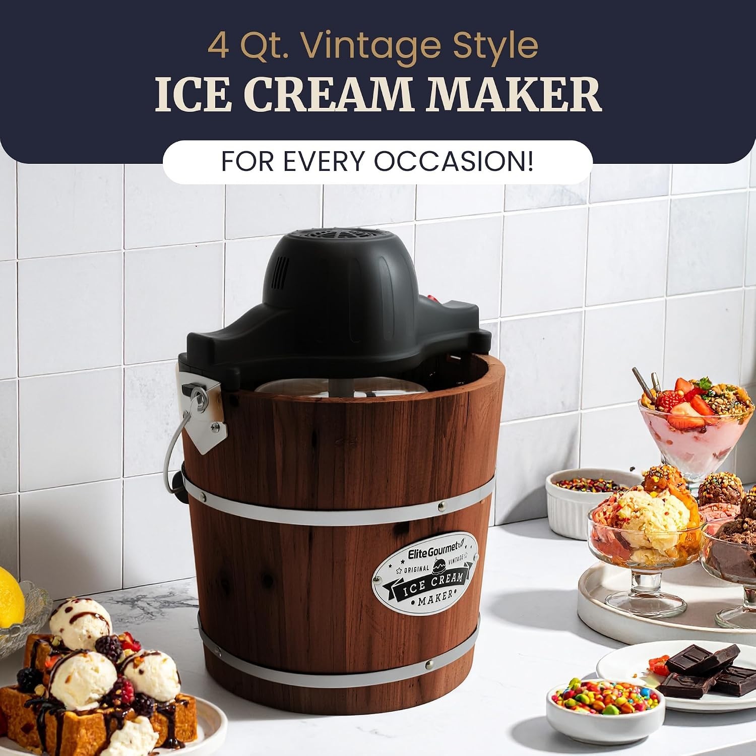 Electric Ice Cream Maker – 4Qt Walnut Wood Bucket Crafting Delicious Desserts