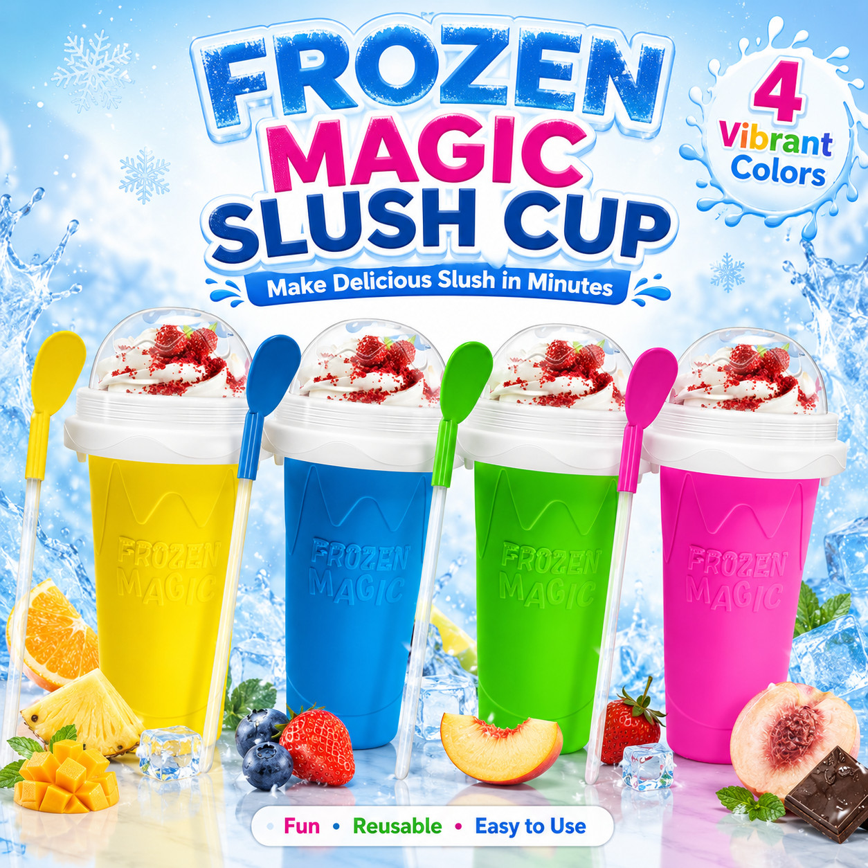 Frozen Magic Slushy Maker Cup 450ml Silicone Smoothie Squeeze Cup with Straw