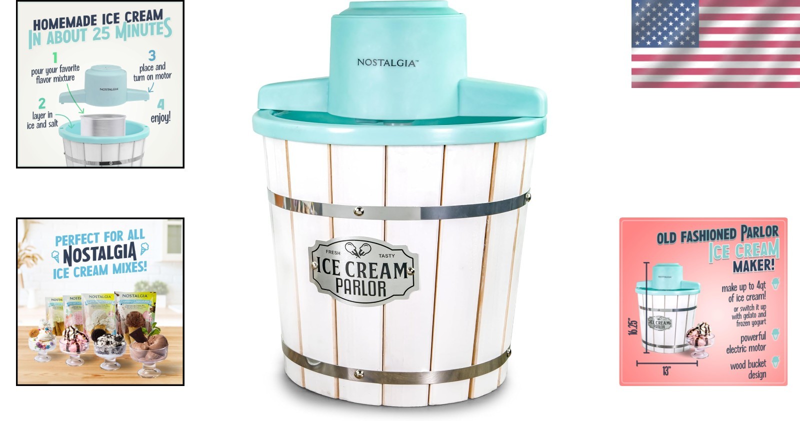 Portable 4 Qt Ice Cream Machine – Aqua & White for Easy Custom Treats Anywhere