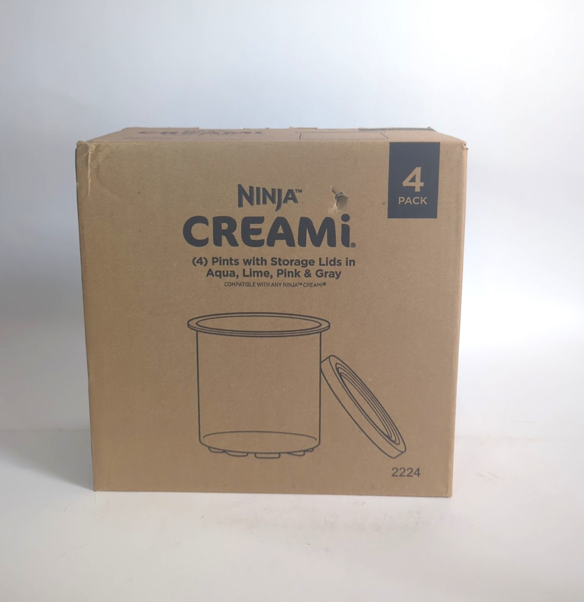 New In Box Ninja CREAMi Pints With Lids 4 Pack AQUA LIME PINK GRAY E7