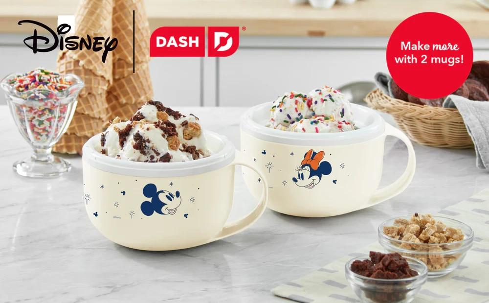 Dash Disney Mickey and Minnie Ice Cream Maker Mugs, New In Box. Date night Idea