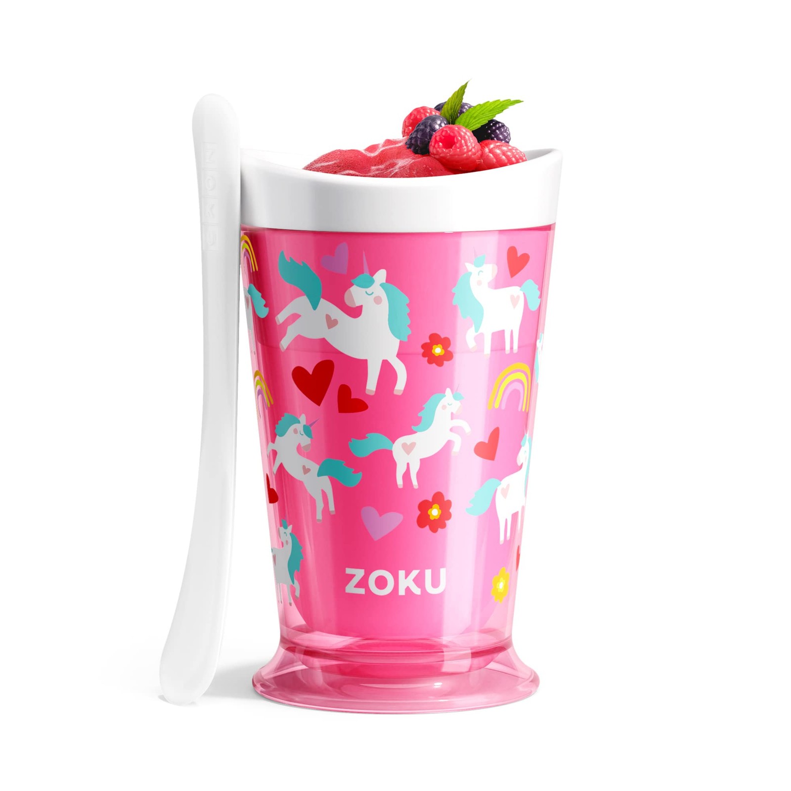 Slushie Cup With Slush Spoon Freezer Core Single-Serve Cup, Unicorn