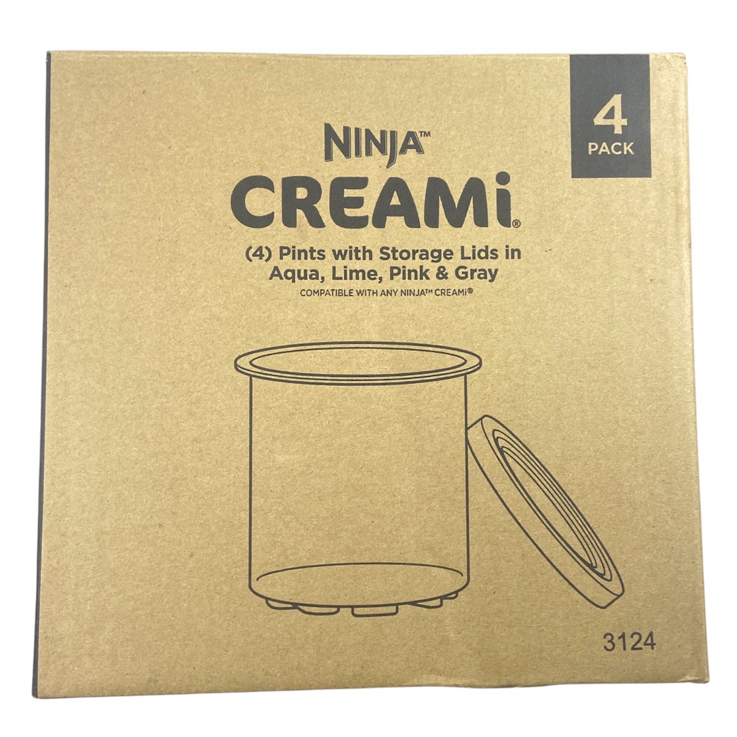 Ninja CREAMi Pints with Storage Lids 4 Pack Aqua Lime Pink Gray XSKPLD4BCD