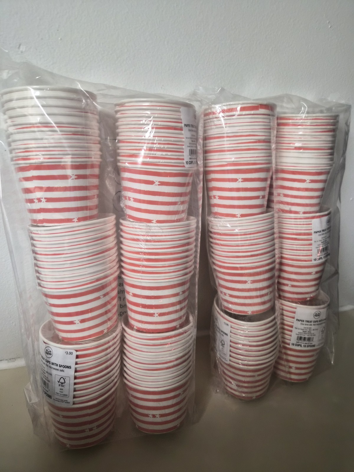 Red & White Striped Ice Cream Treat Cups w/ Spoons | 120 Pack