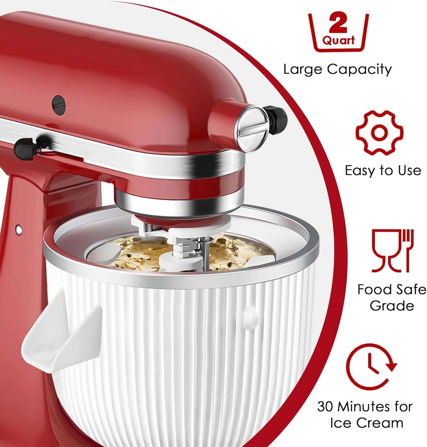 Ice Cream Maker Attachment for Kitchenaid Mixers Fits 4.5 5QT 6QT Stand MixerUSA