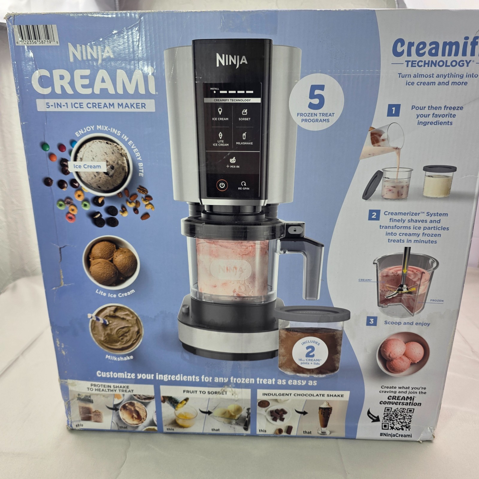 Ninja CREAMi 5-in-1 Ice Cream Maker or Sorbet + Milkshake Protein Maker w/ Cups