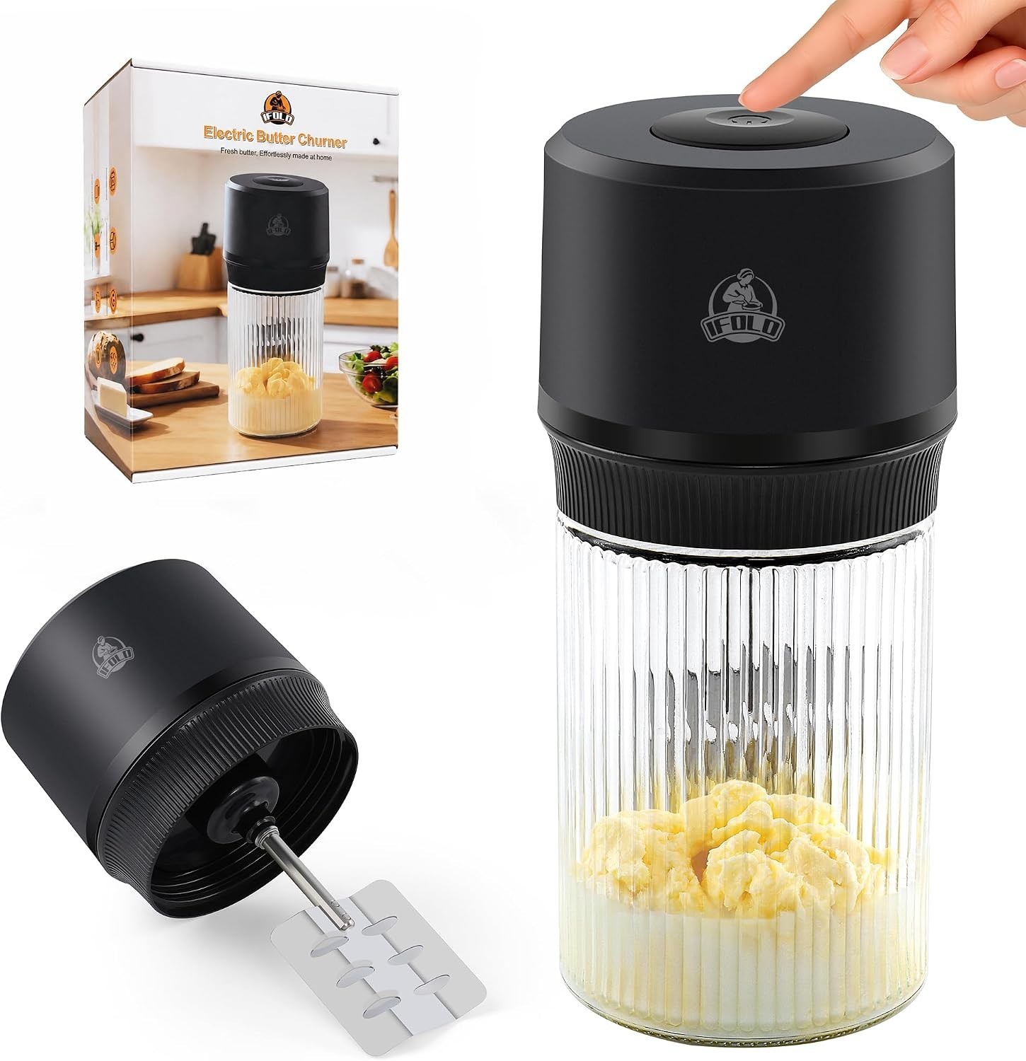 Electric Butter Churn – One-Touch Butter Maker in 5–10 Mins, 34oz Glass Jar w…