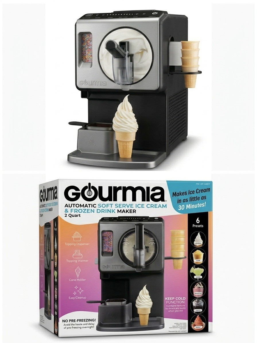 Gourmia Automatic Soft Serve Ice Cream & Frozen Drink Maker 2 Quart Silver New