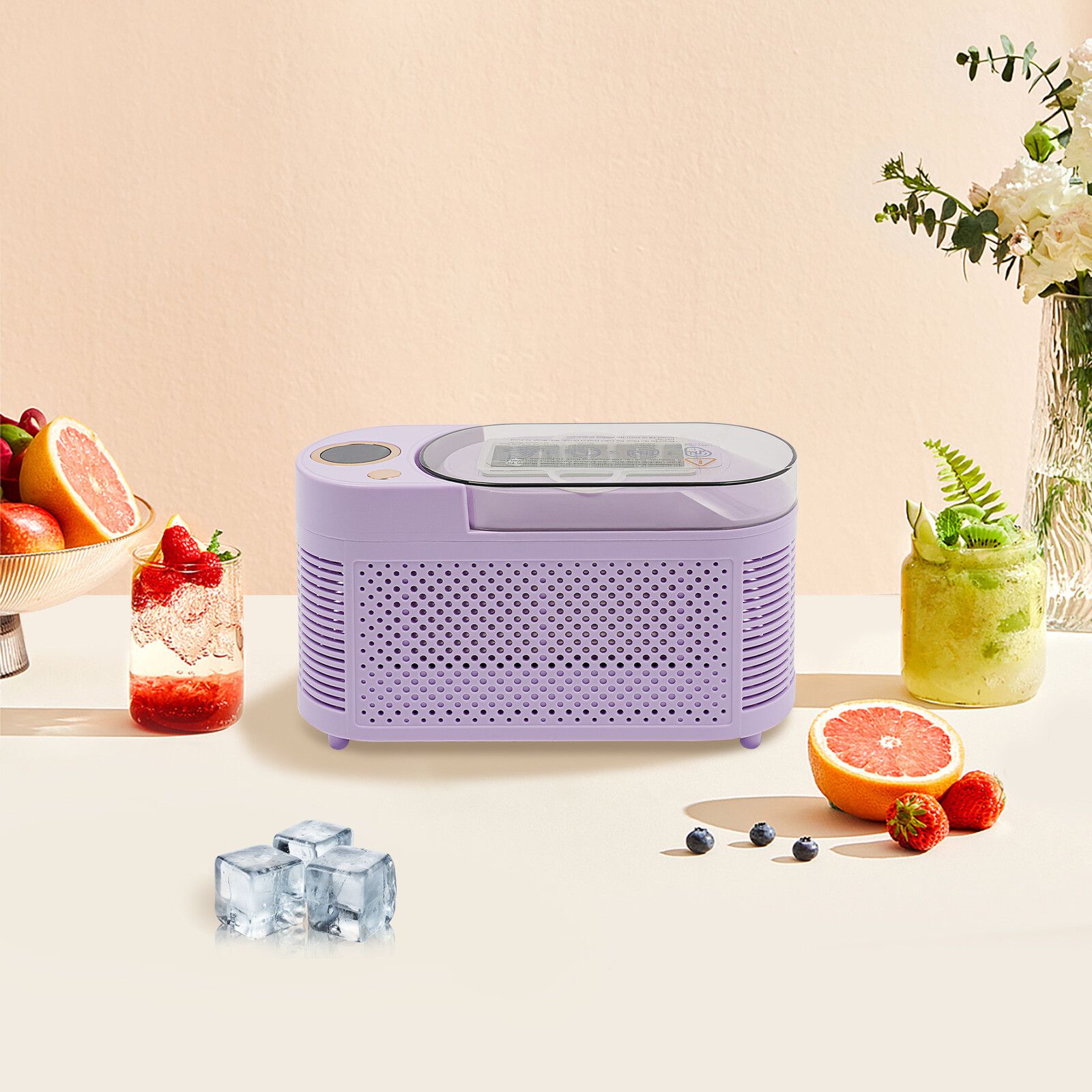 12V Purple Mini Countertop Ice Maker, Compact Ice Machine for Home/Car/Travel