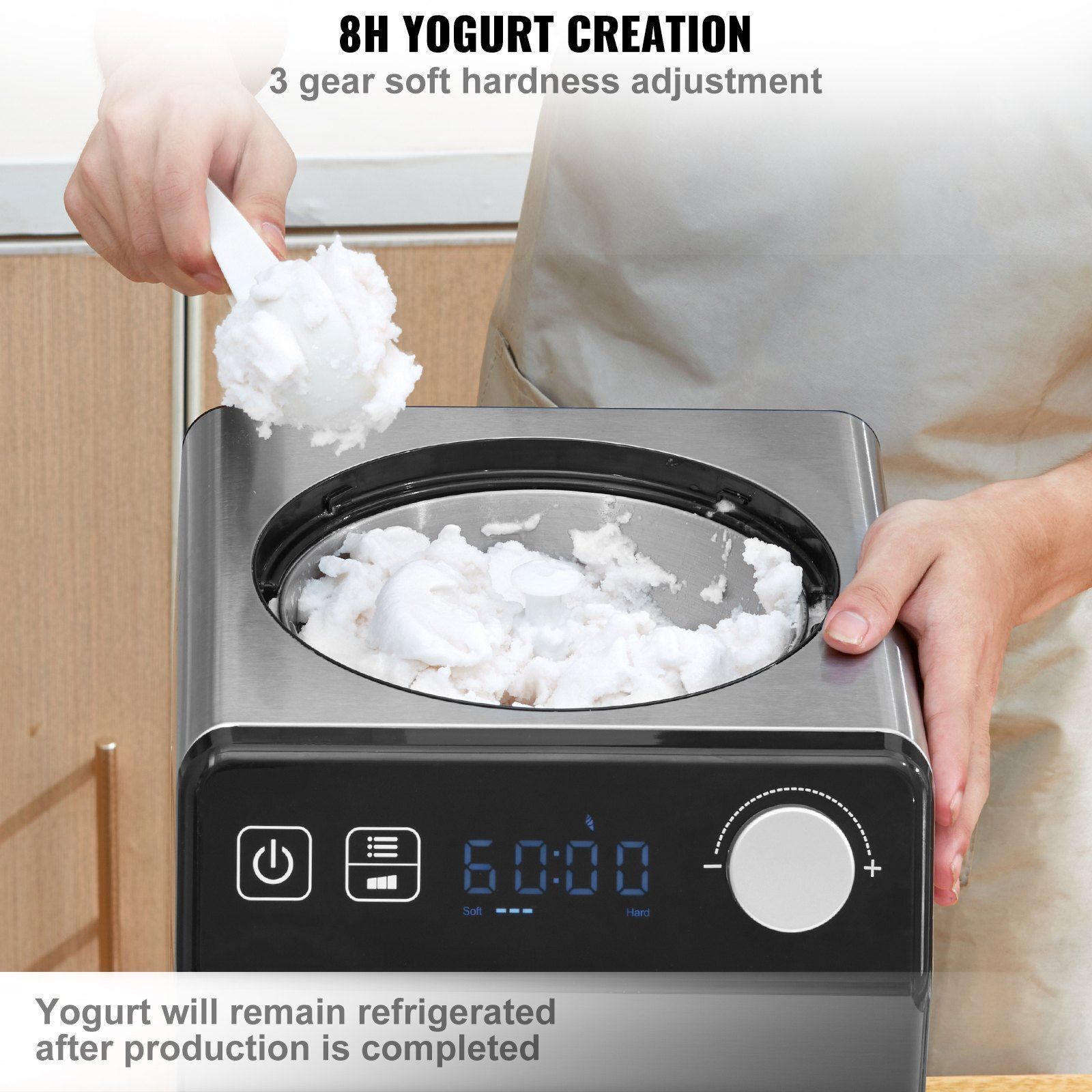 Upright Automatic Ice Cream Maker w/ Built-in Compressor Digital Display & Timer