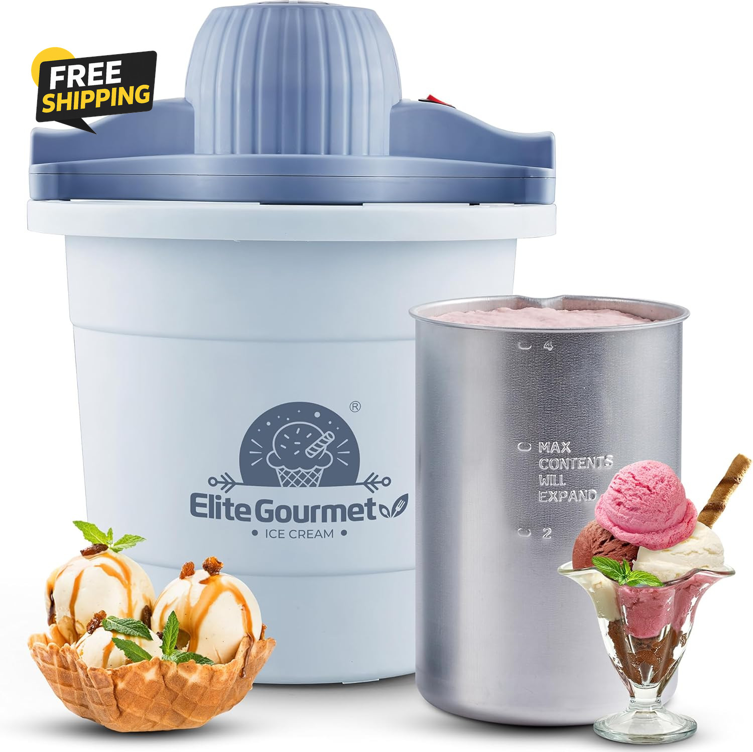 4Qt Electric Ice Cream Maker EIM350 Delicious Homemade Ice Cream, Gelato, Sorbet