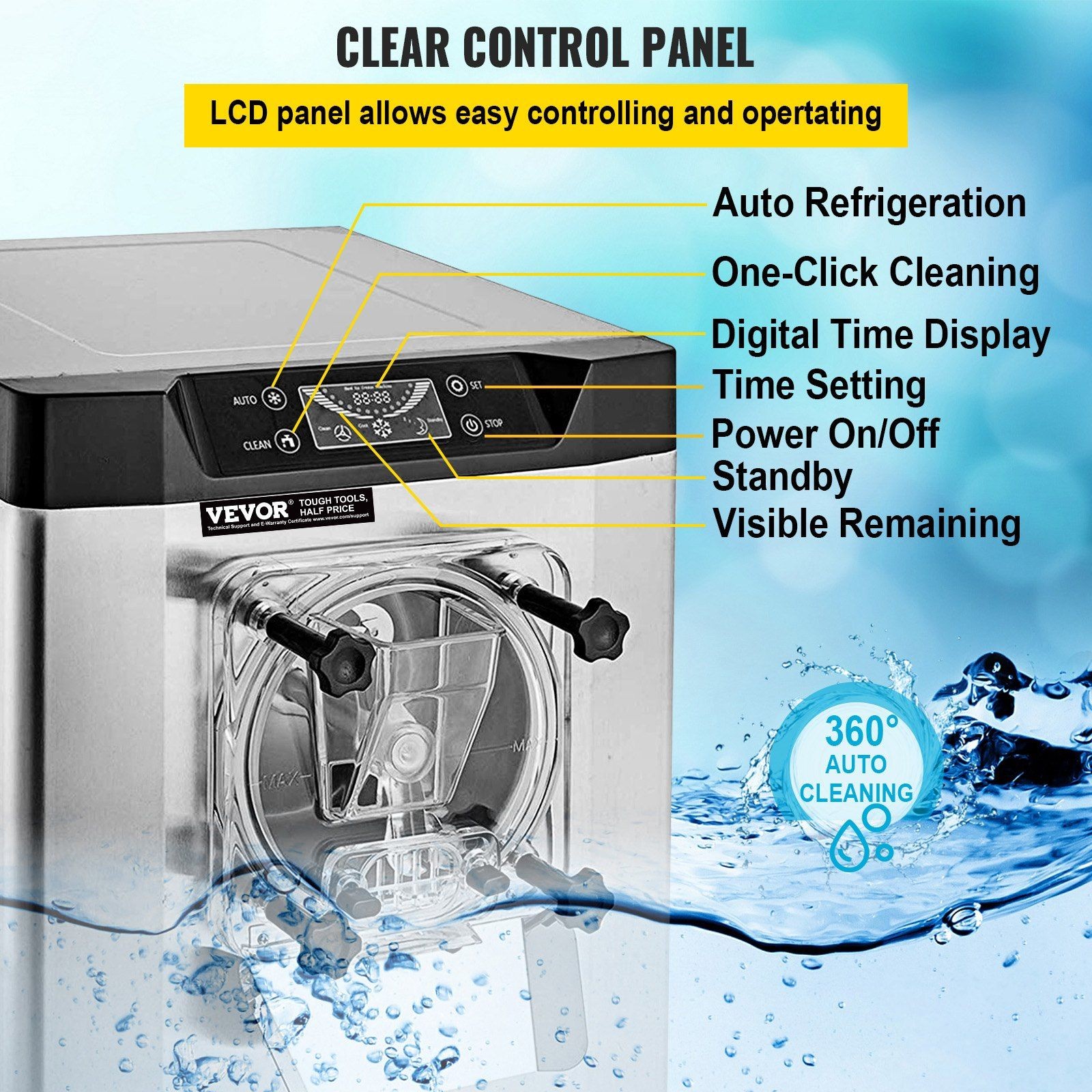 Advanced Ice Cream Machine 1400W 4.2-5.3Gal/H LED Interface
