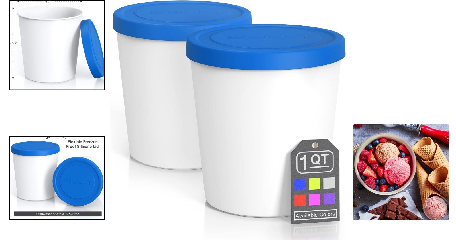 Stylish 1 Quart Blue Ice Cream Containers – 2 Pack | BPA-Free & Durable Design