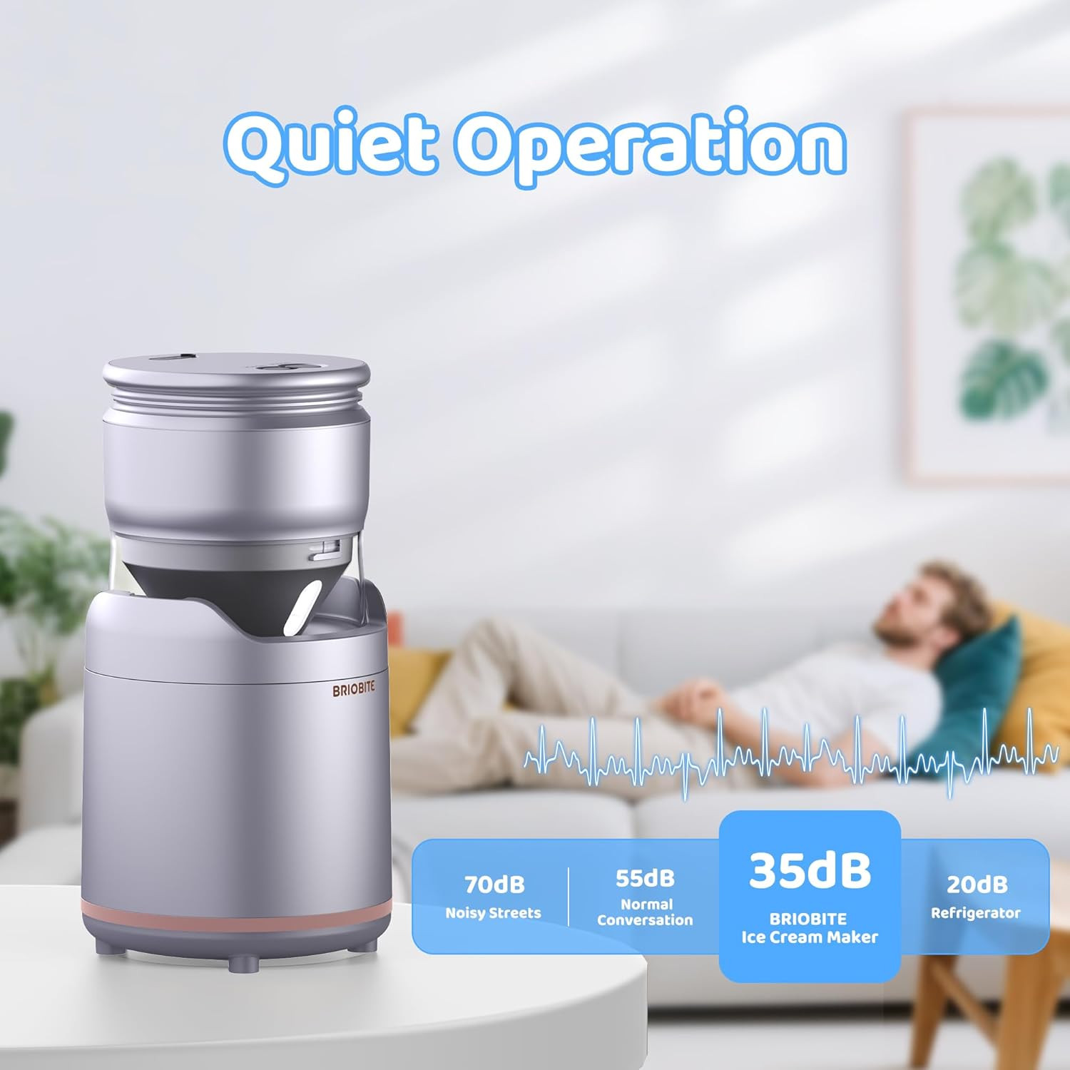 BRIOBITE Ice Cream Maker Machine,Quiet,Rechargeable,1–2 Servings,Silver | Quiet