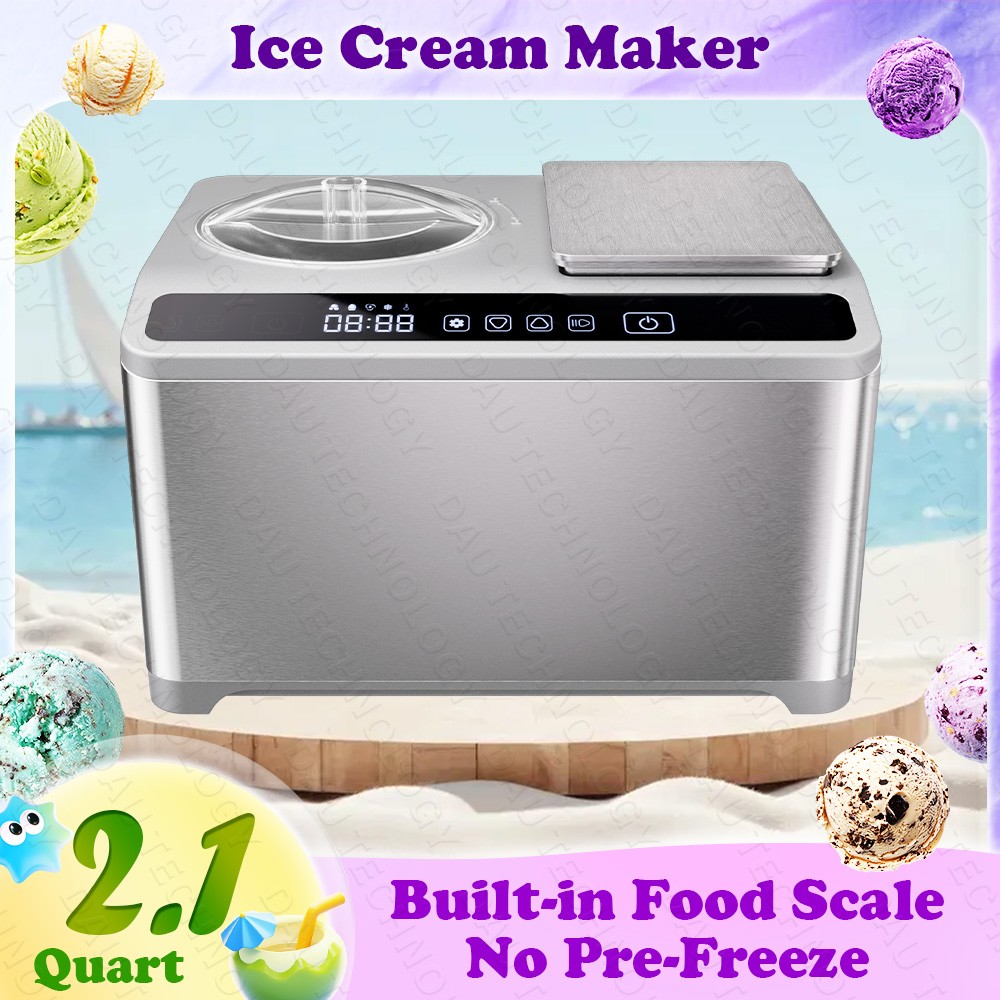 Ice Cream Maker w/Built-in Scale & LCD Display,Perfect for Gelato, Sorbet&Yogurt